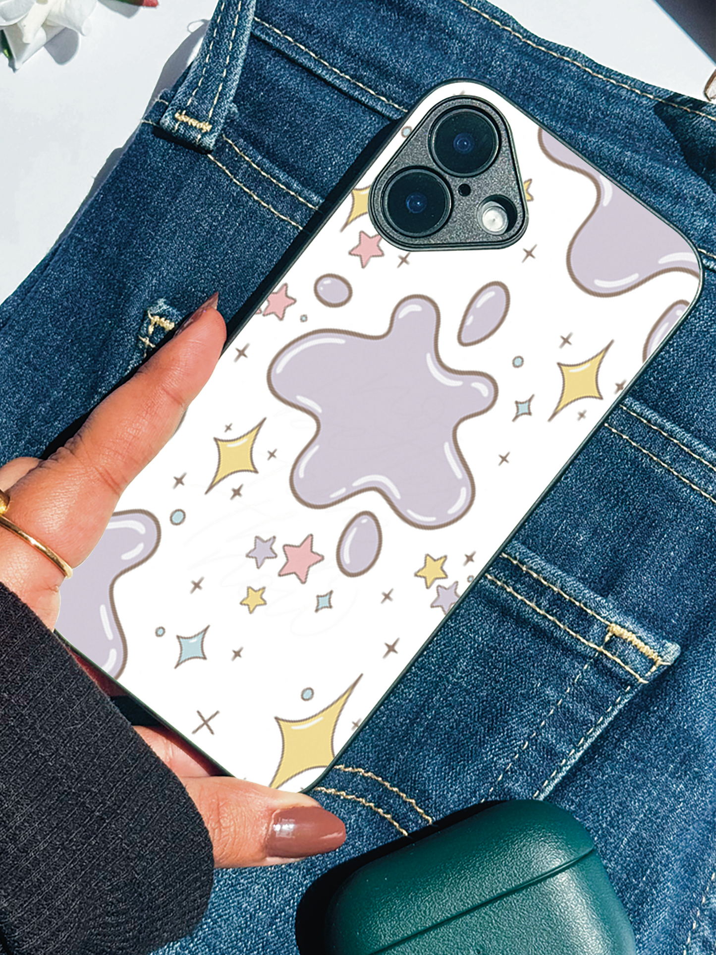 Starry Splash Premium Glass Back Cover For iPhone 11,12,13,14,15,16 Models