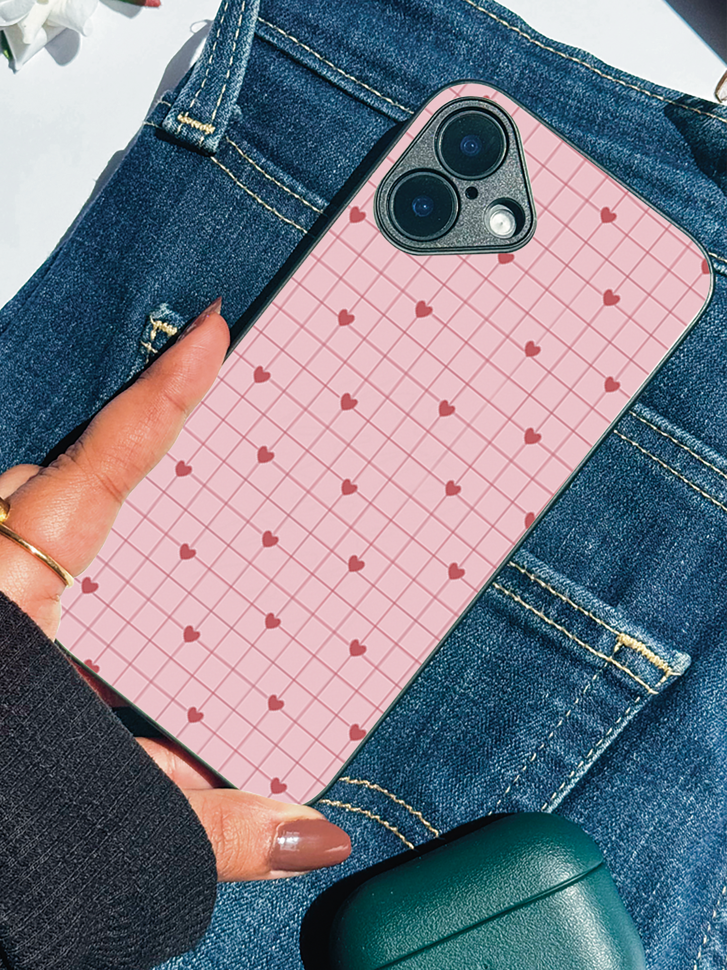 Scrap Book Hearts  Premium Glass Back Cover For iPhone 11,12,13,14,15,16 Models