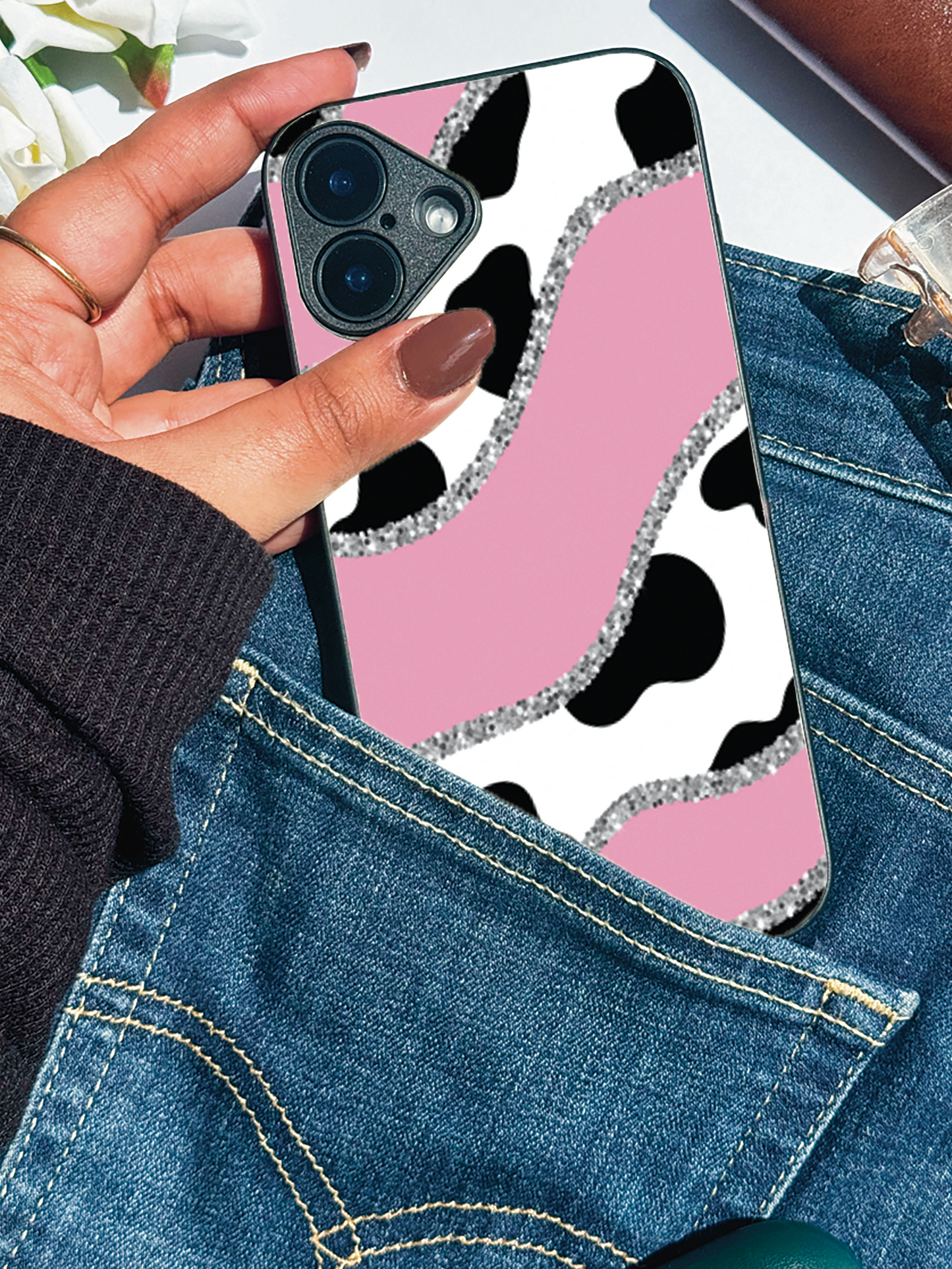 Pink Love Premium Glass Back Cover For iPhone 11,12,13,14,15,16 Models