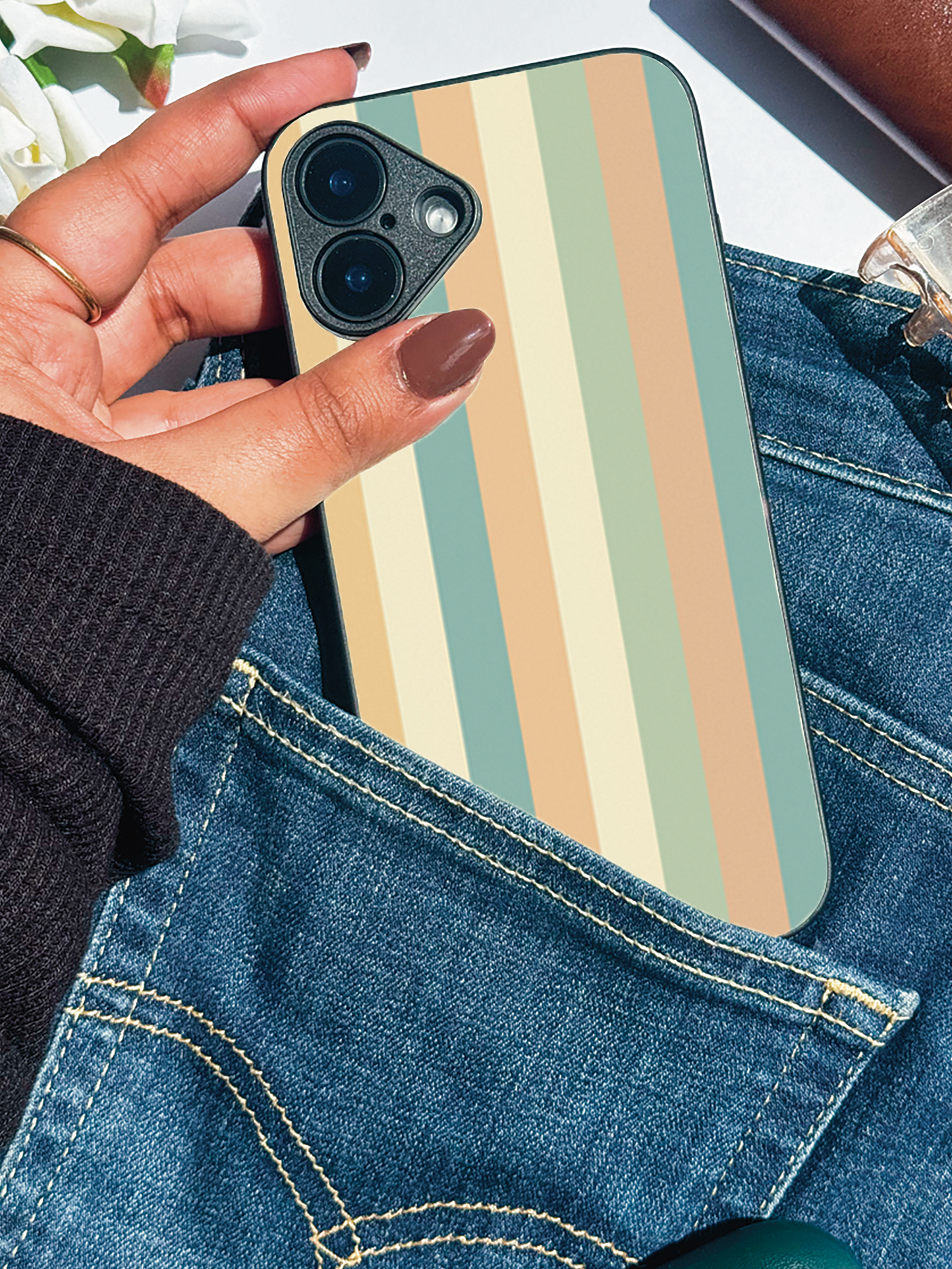 Abstract Stripes Premium Glass Back Cover For iPhone 11,12,13,14,15,16 Models