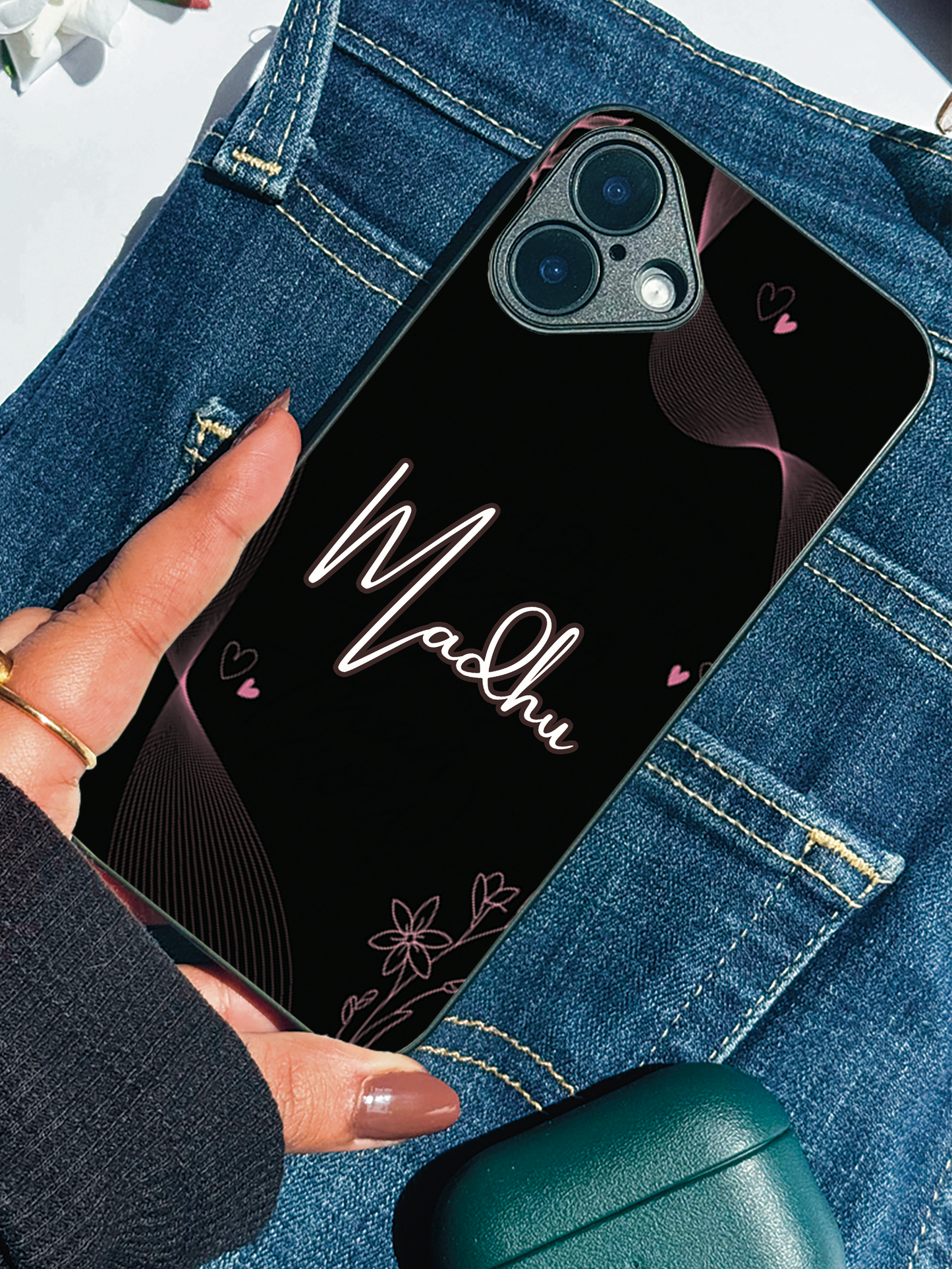 Velvet Bloom Personalised Name Premium Glass Back Cover For iPhone 11,12,13,14,15,16 Models