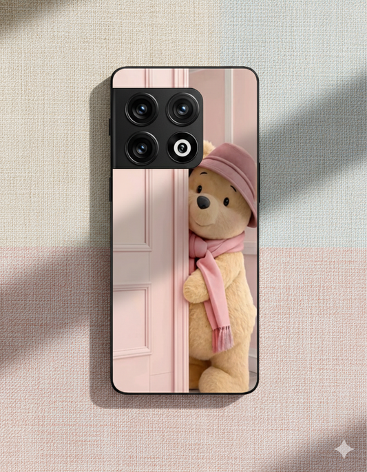 Cozy Teddy Glass Back Cover For One Plus 13, 12, 11, 10, Nord Series