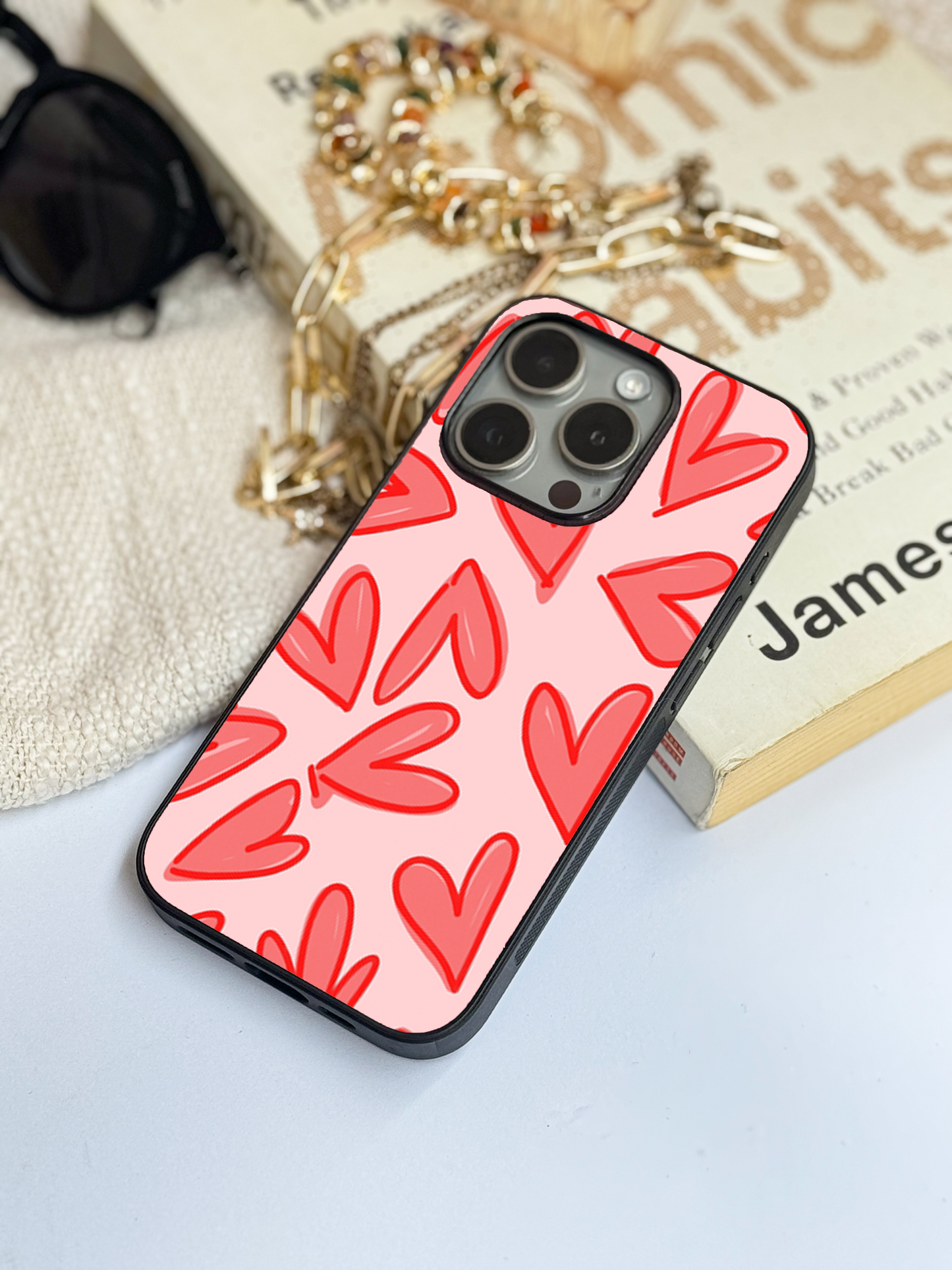 Love Doodles  Premium Glass Back Cover For iPhone 11,12,13,14,15,16 Models