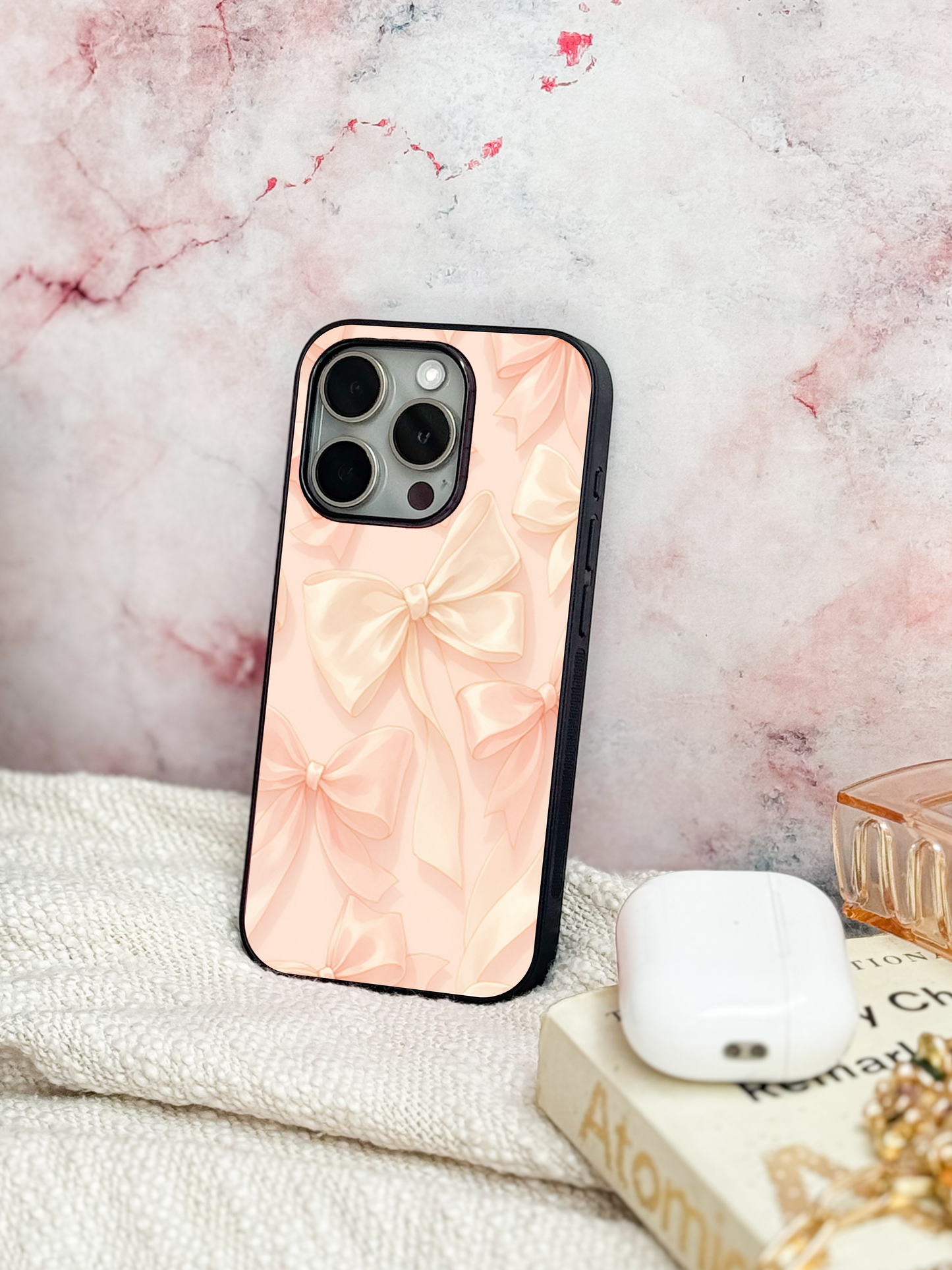 Silky Bows Sketch Premium Glass Back Cover For iPhone 11,12,13,14,15,16 Models
