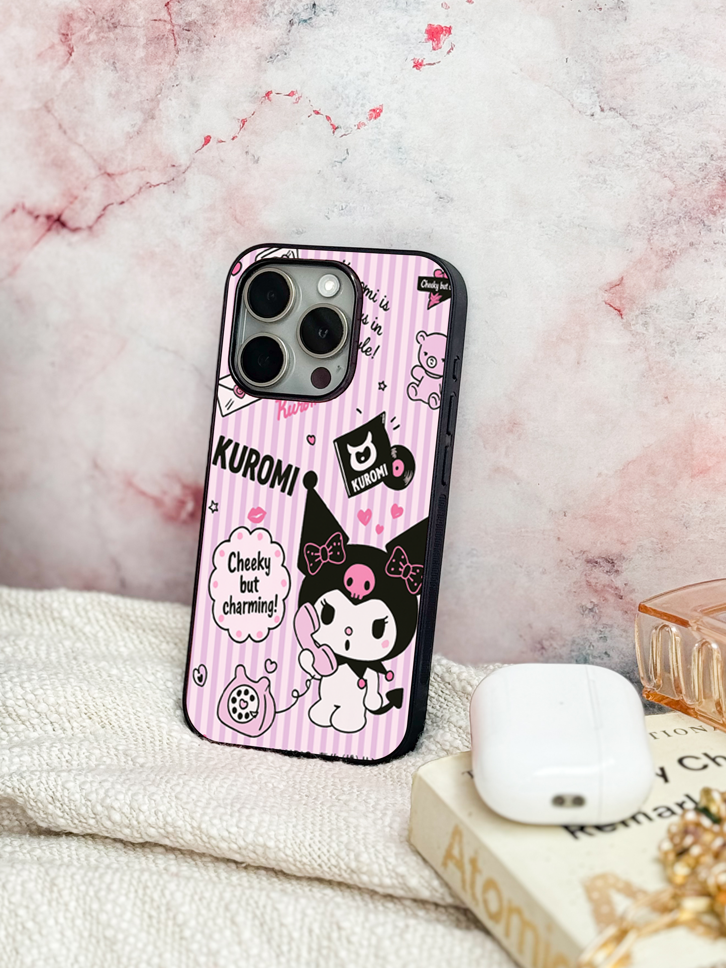 Kuromi Cat Premium Glass Back Cover For iPhone 11,12,13,14,15,16 Models
