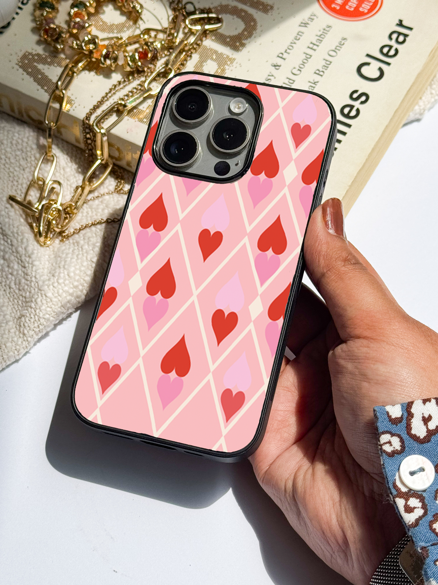 Hearts Play Premium Glass Back Cover For iPhone 11,12,13,14,15,16 Models