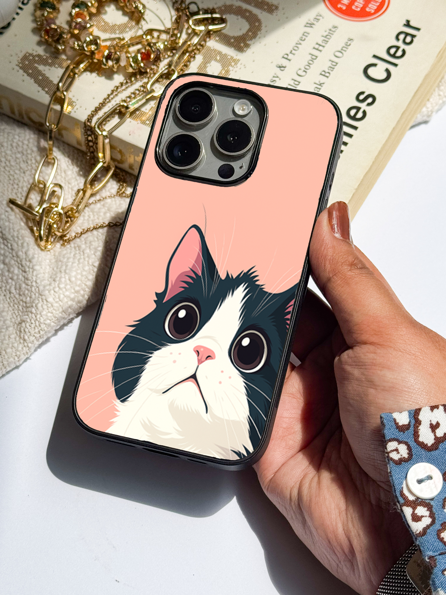 Dreamy Cat  Premium Glass Back Cover For iPhone 11,12,13,14,15,16 Models