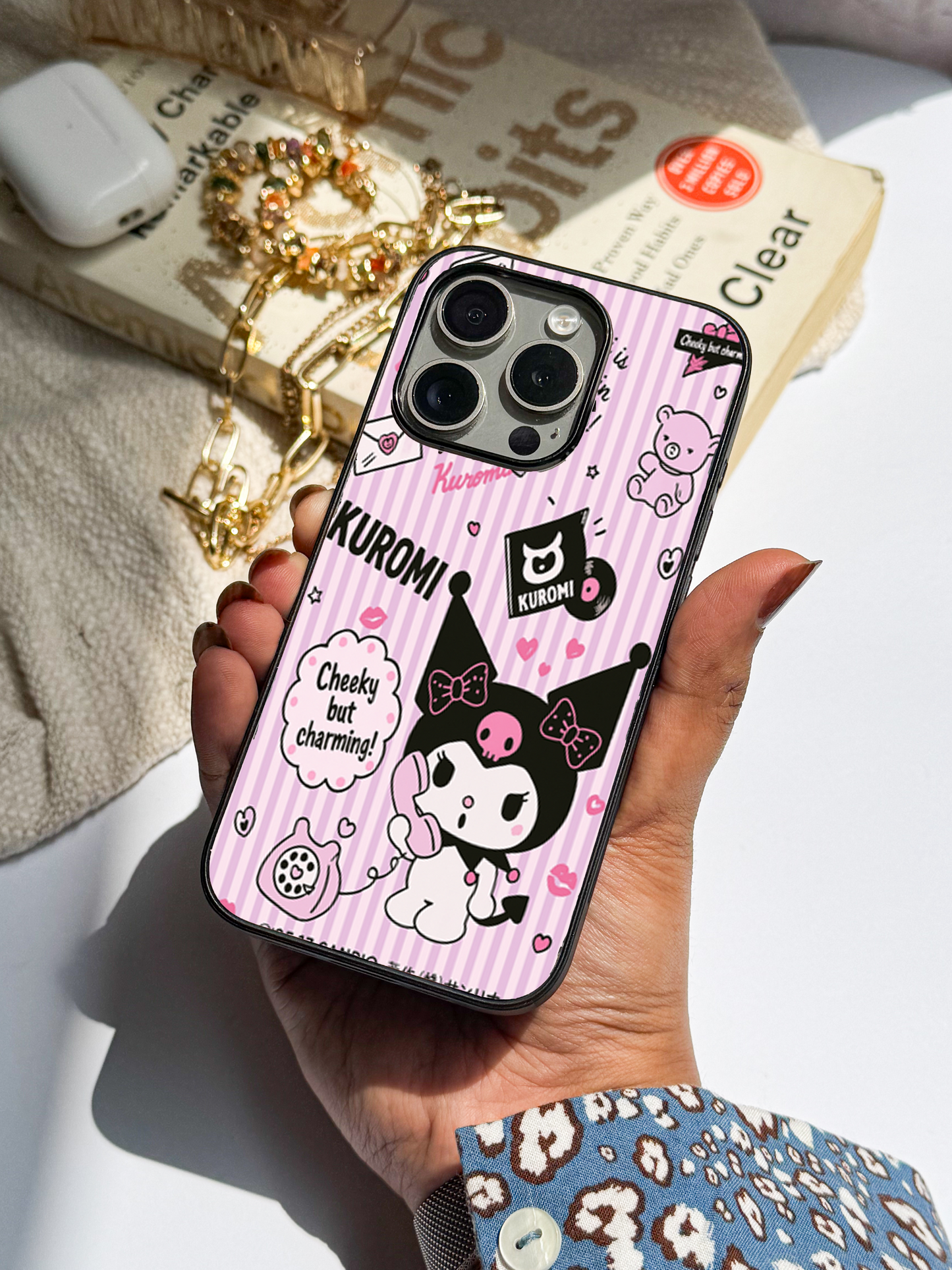 Kuromi Cat Premium Glass Back Cover For iPhone 11,12,13,14,15,16 Models
