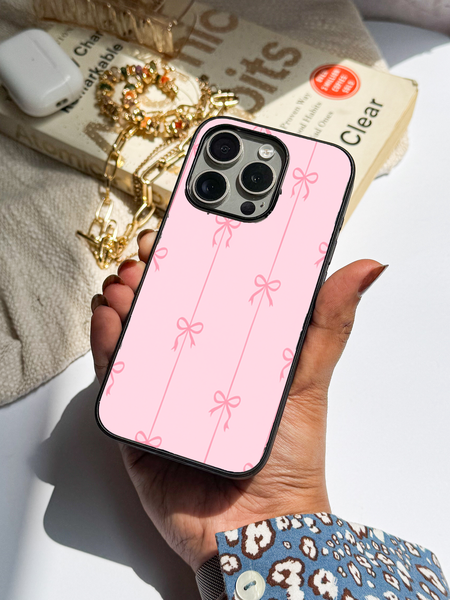 Bows String Stripes Sketch Premium Glass Back Cover For iPhone 11,12,13,14,15,16 Models