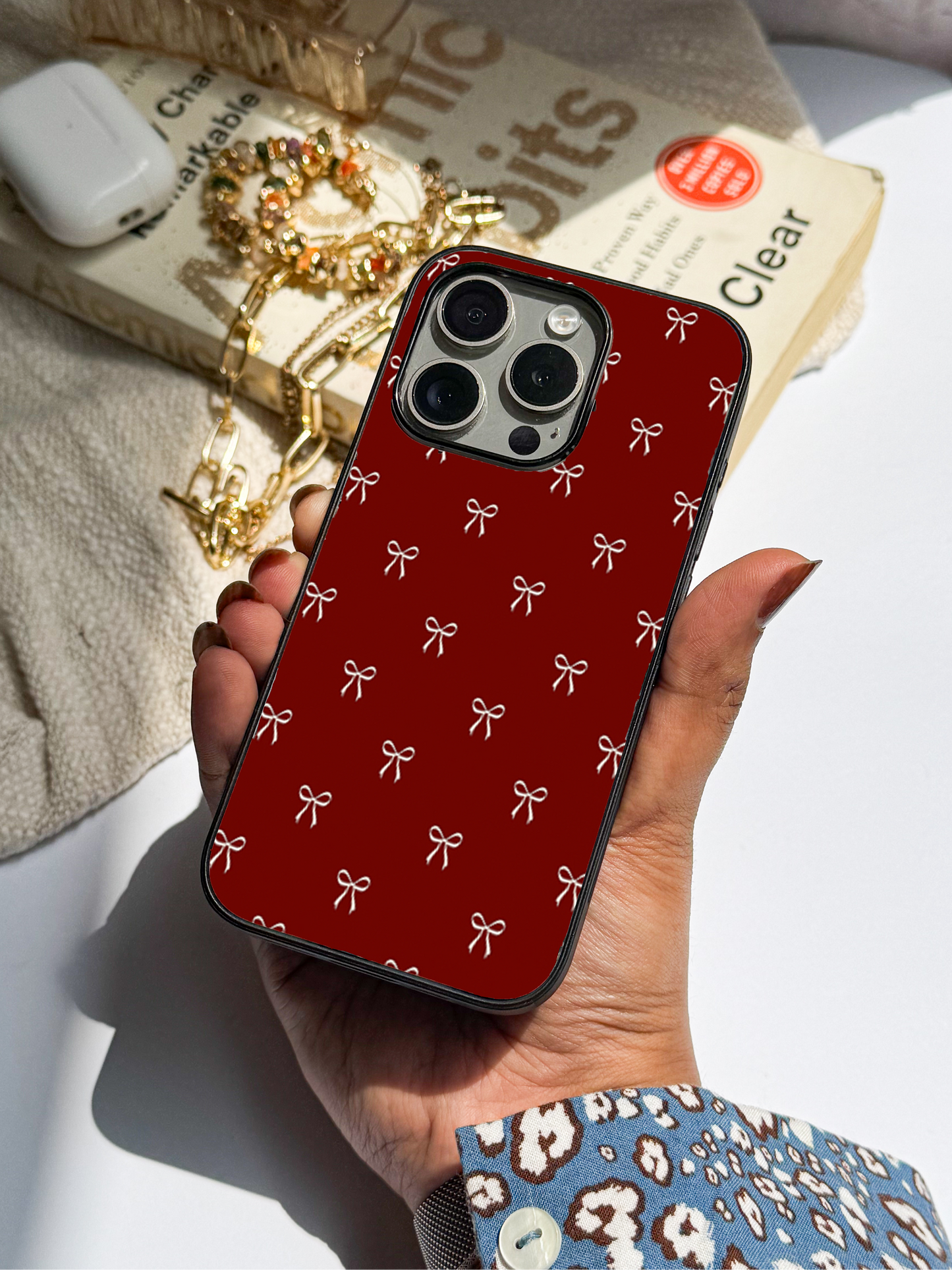 Red Bow Beaut Premium Glass Back Cover For iPhone 11,12,13,14,15,16 Models