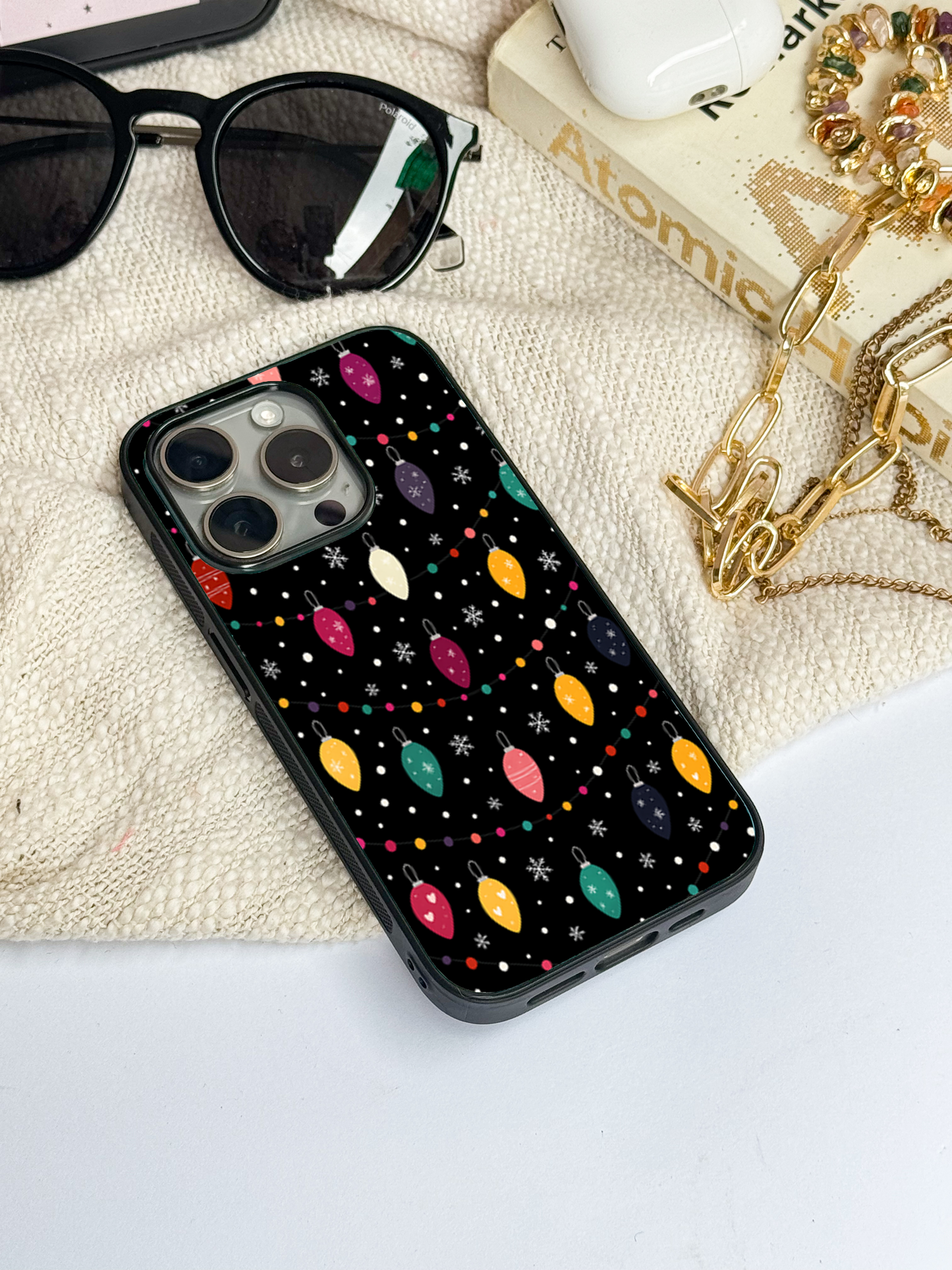 Cute Aesthetic Lights Premium Glass Back Cover For iPhone 11,12,13,14,15,16 Models