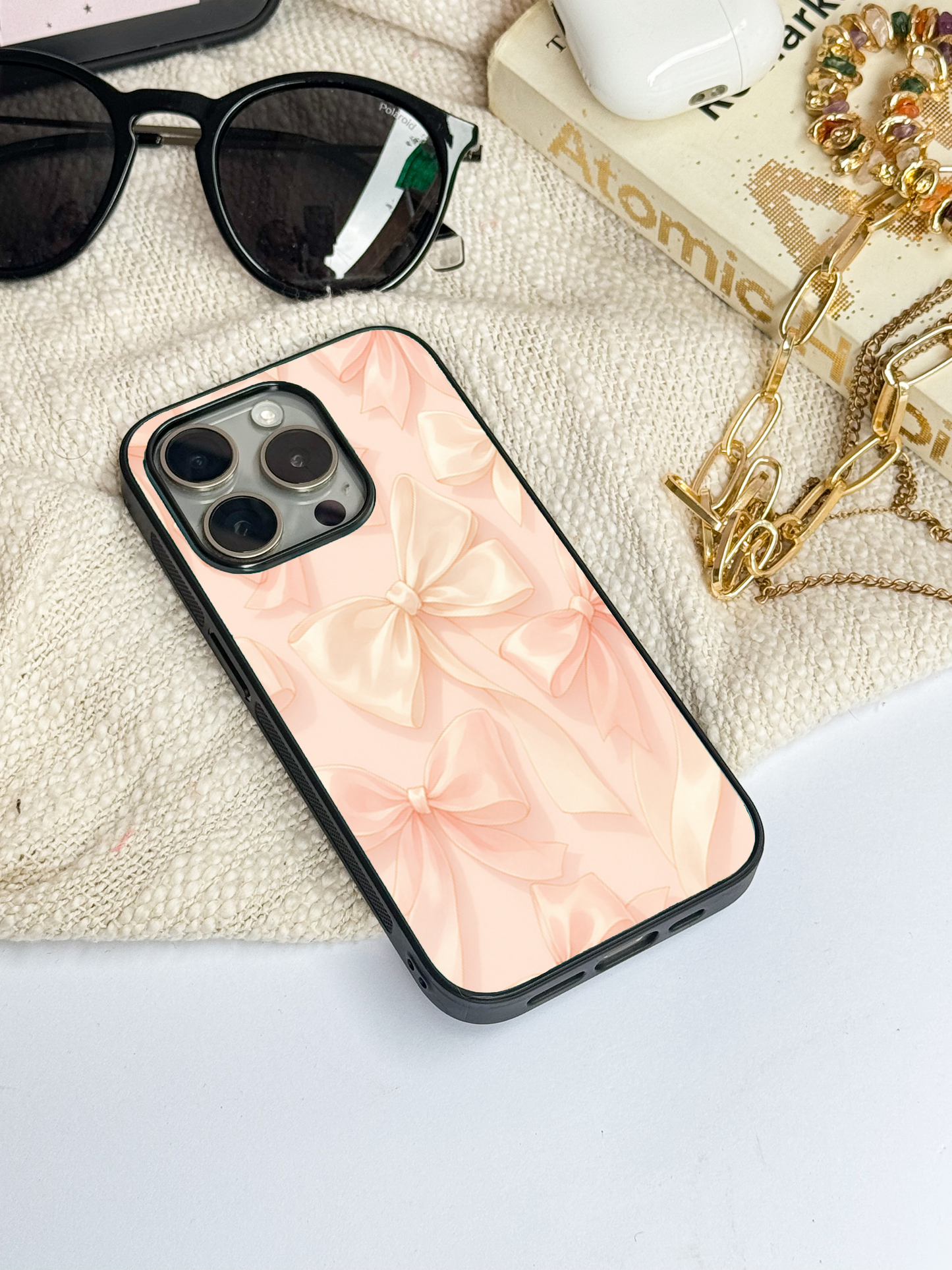 Silky Bows Sketch Premium Glass Back Cover For iPhone 11,12,13,14,15,16 Models