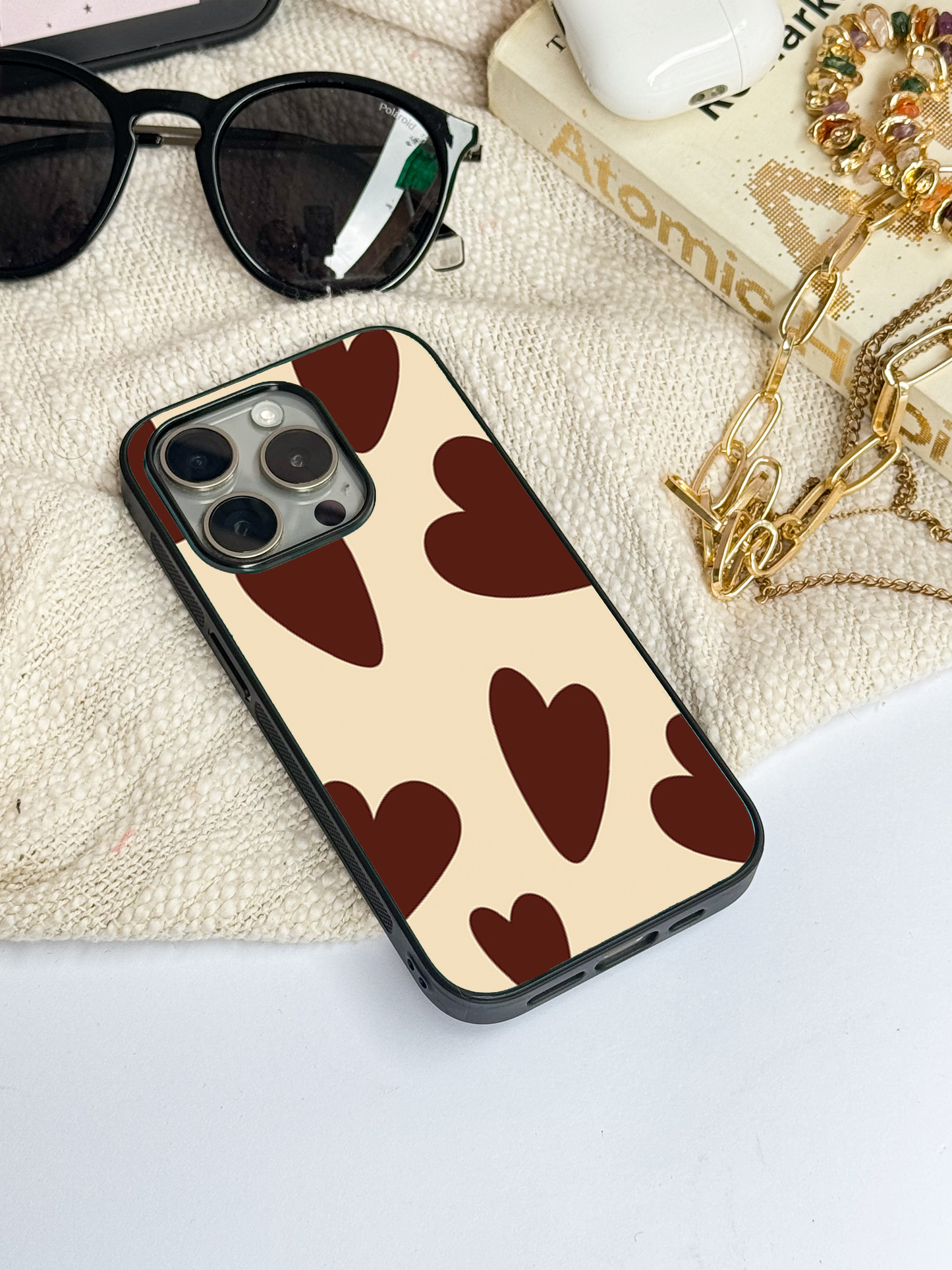 Chocolate Hearts Premium Glass Back Cover For iPhone 11,12,13,14,15,16 Models