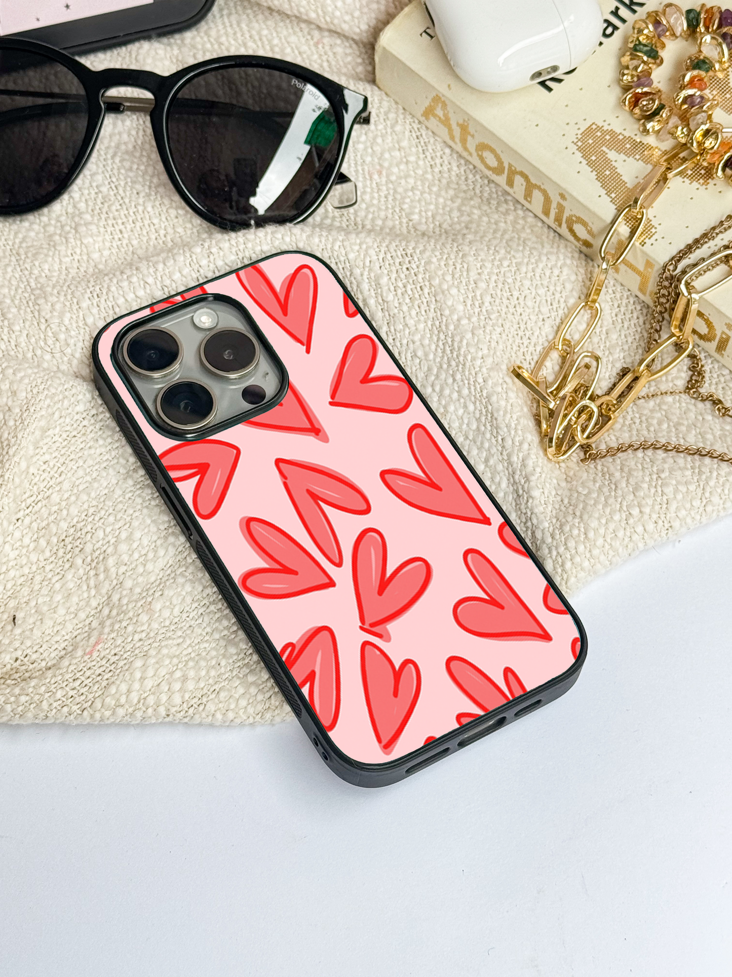 Love Doodles  Premium Glass Back Cover For iPhone 11,12,13,14,15,16 Models