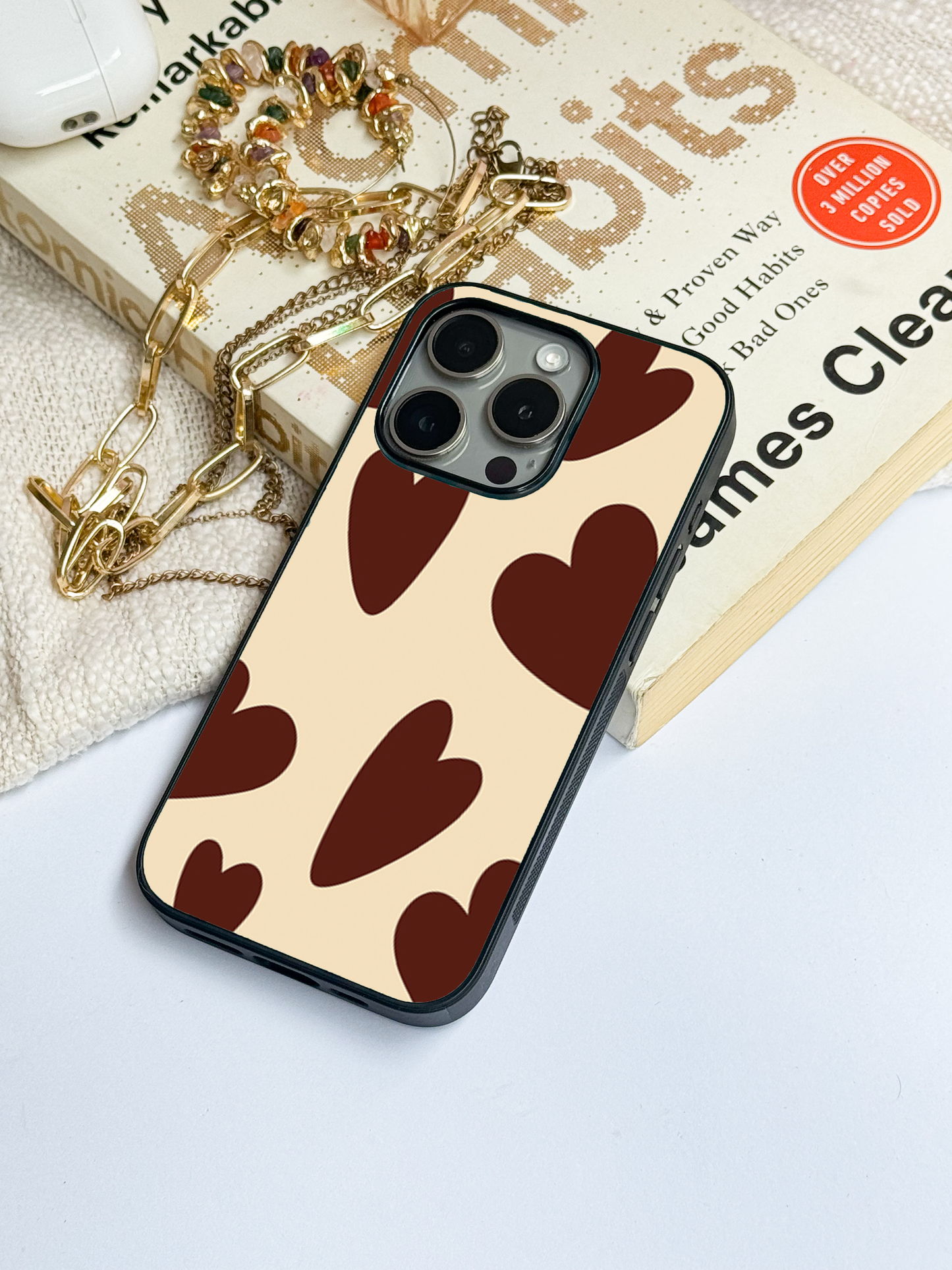 Chocolate Hearts Premium Glass Back Cover For iPhone 11,12,13,14,15,16 Models