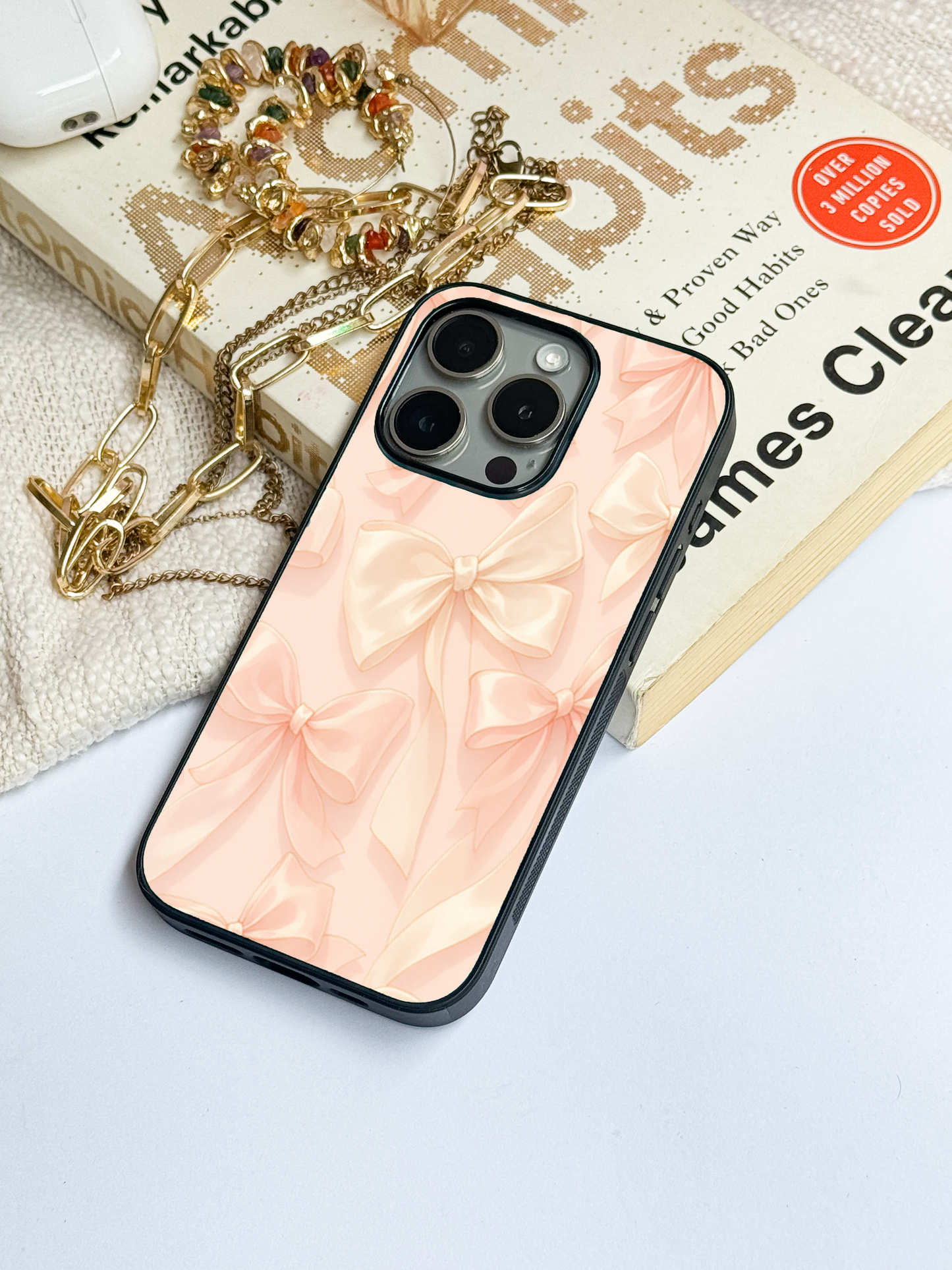 Silky Bows Sketch Premium Glass Back Cover For iPhone 11,12,13,14,15,16 Models