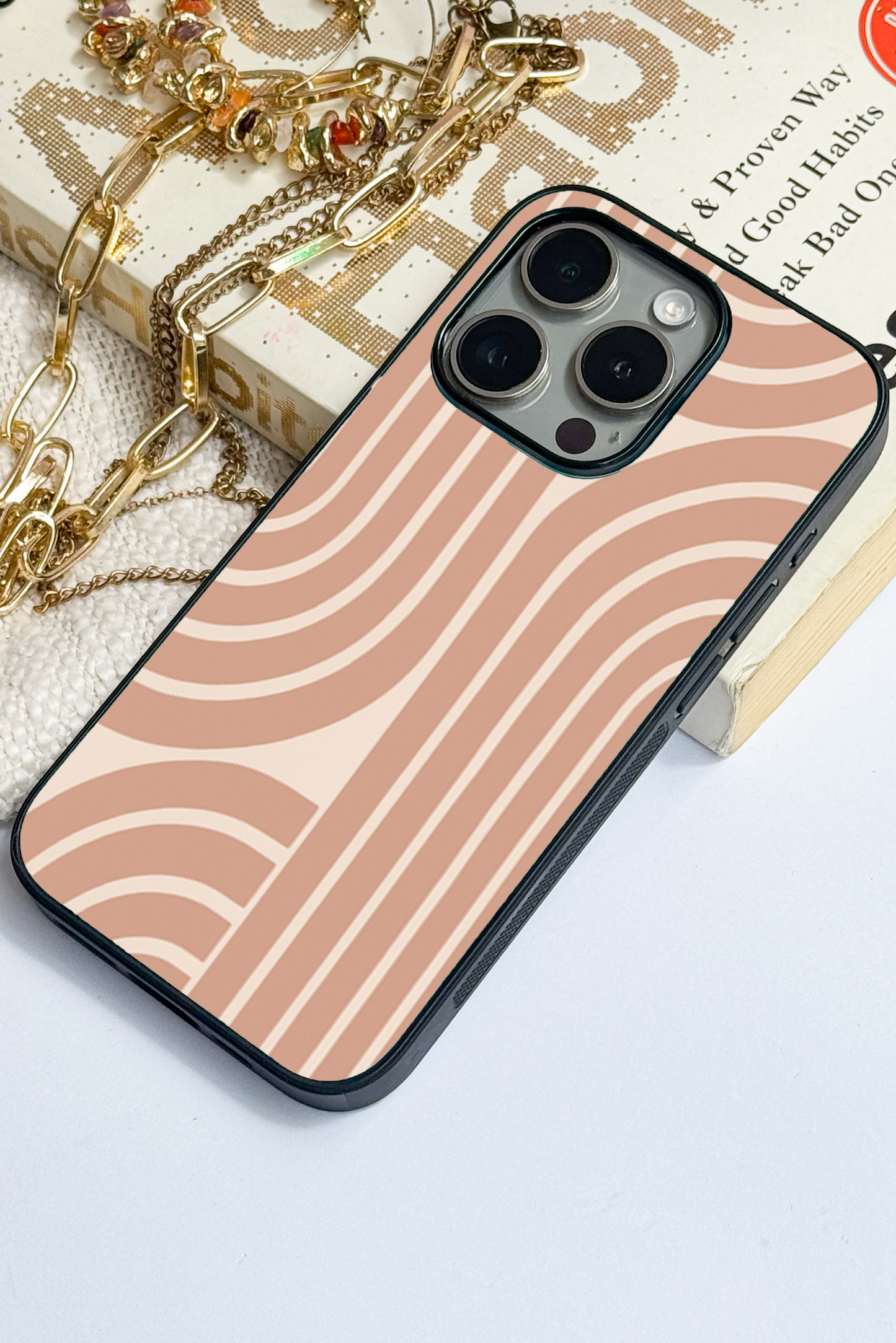 Abstract Arc Premium Glass Back Cover For iPhone 11,12,13,14,15,16 Models