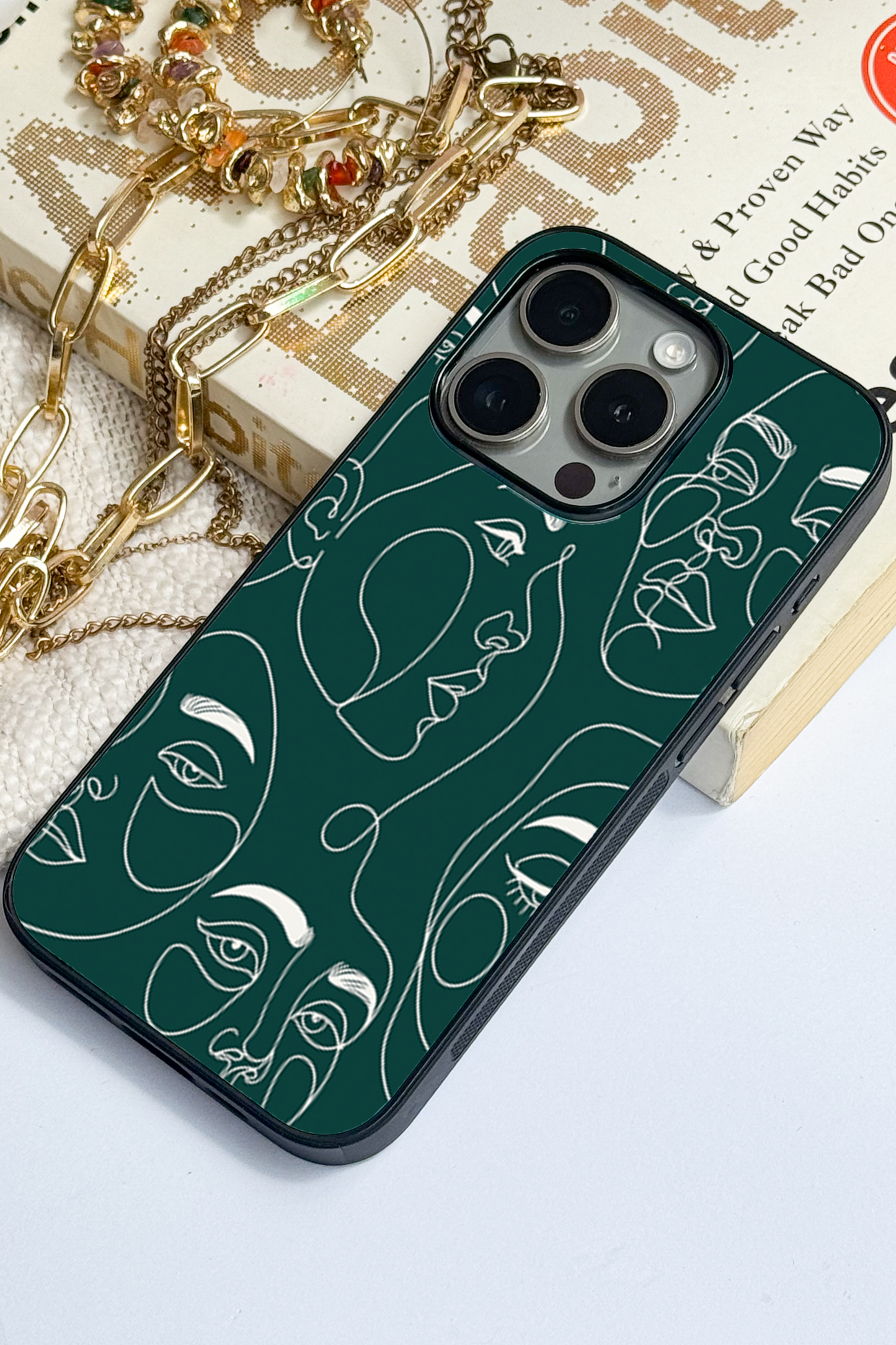 Line Art Lady Premium Glass Back Cover For iPhone 11,12,13,14,15,16 Models