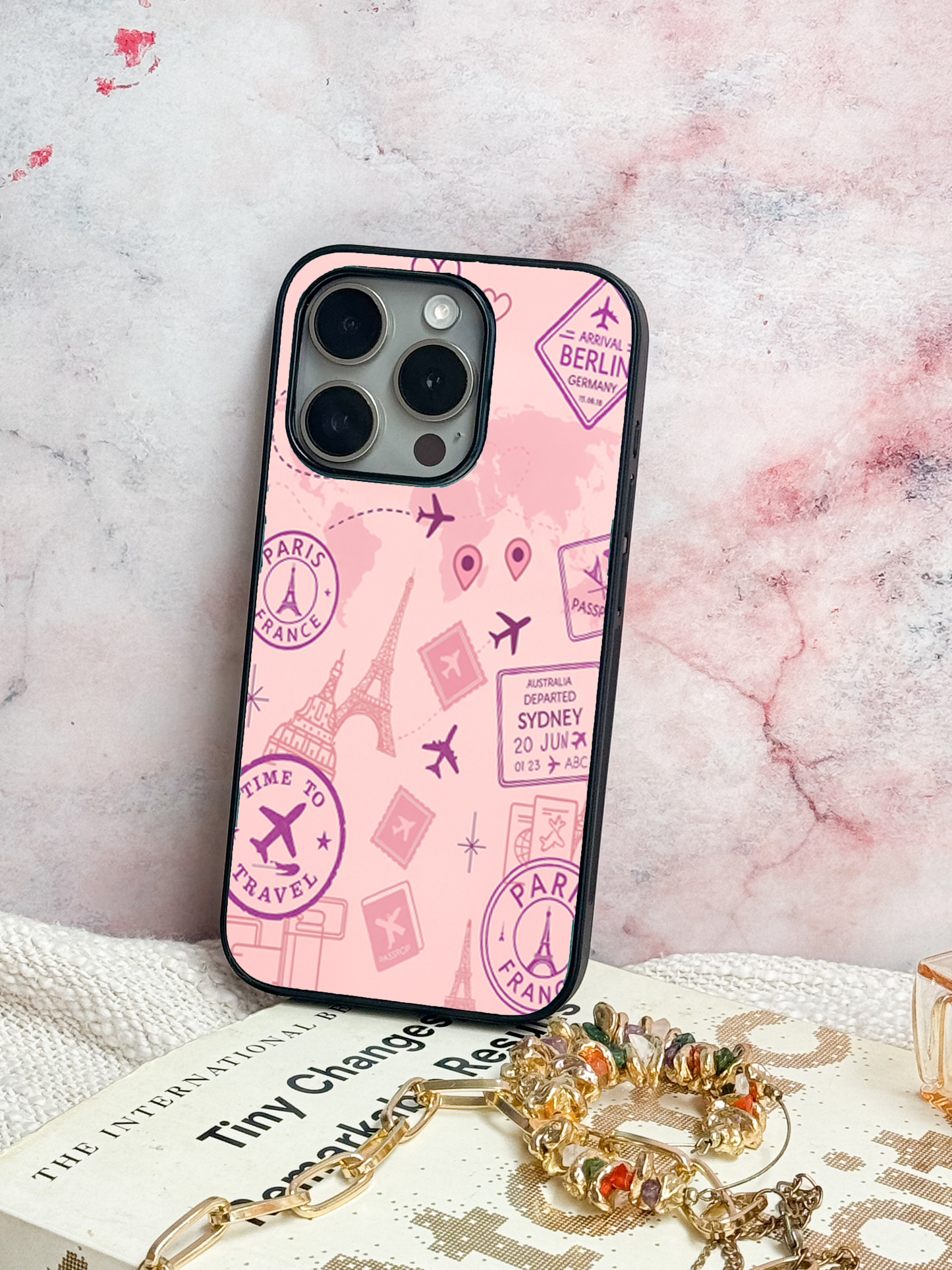 Travel Mania Premium Glass Back Cover For iPhone 11,12,13,14,15,16 Models
