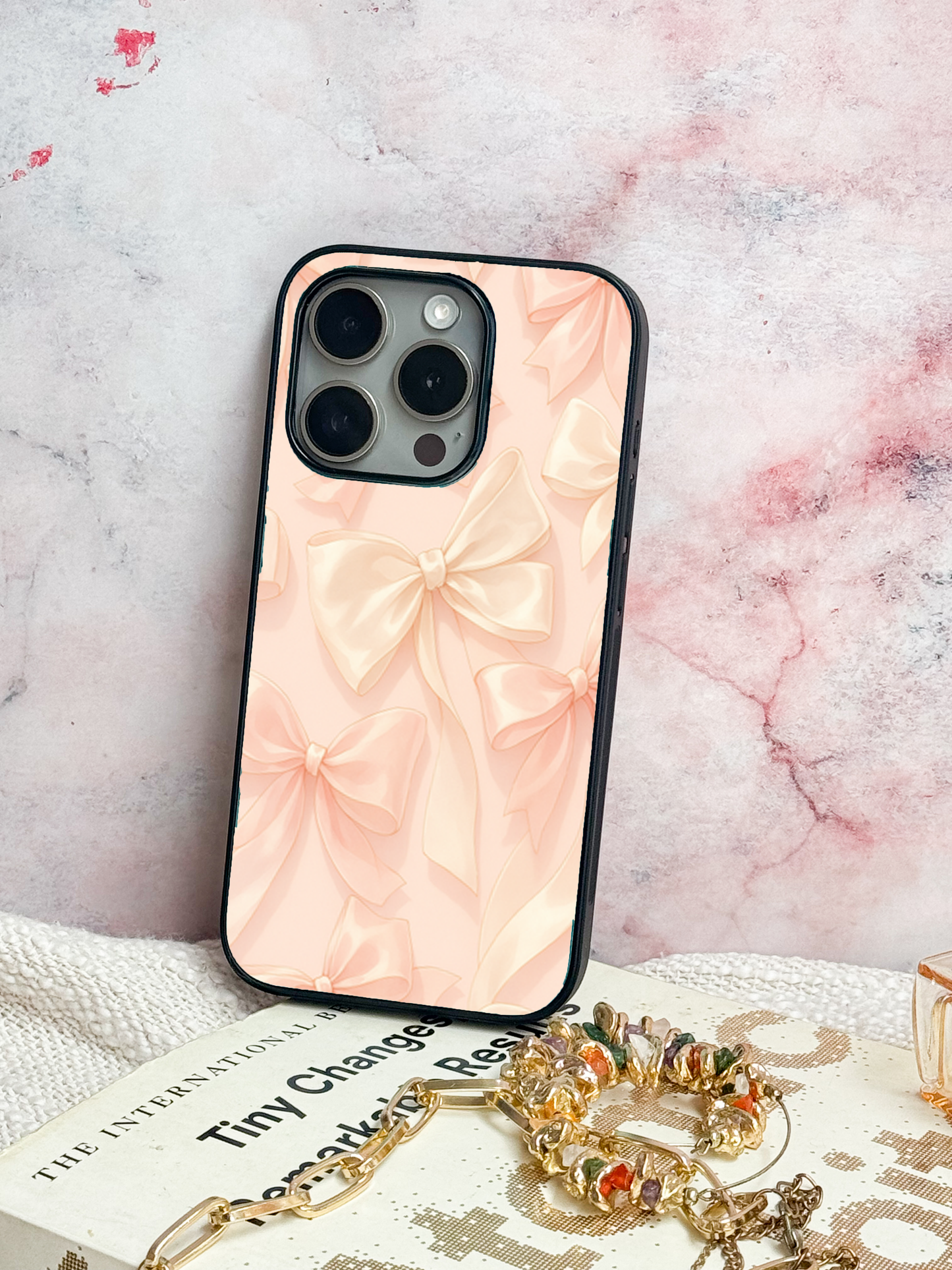 Silky Bows Sketch Premium Glass Back Cover For iPhone 11,12,13,14,15,16 Models