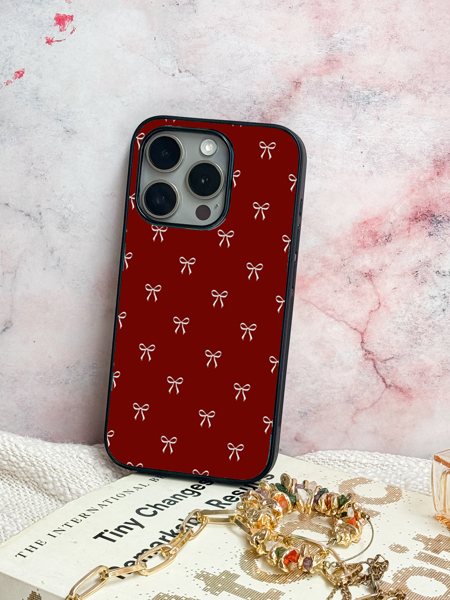 Red Bow Beaut Premium Glass Back Cover For iPhone 11,12,13,14,15,16 Models
