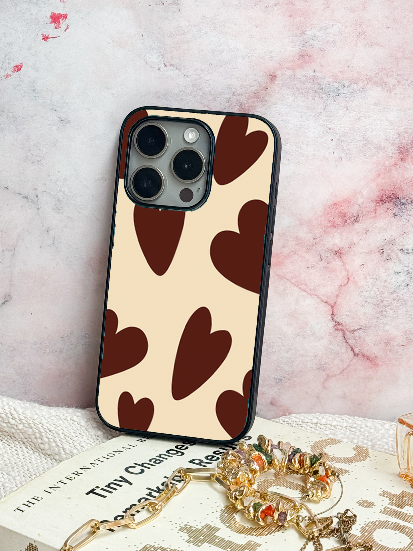Chocolate Hearts Premium Glass Back Cover For iPhone 11,12,13,14,15,16 Models