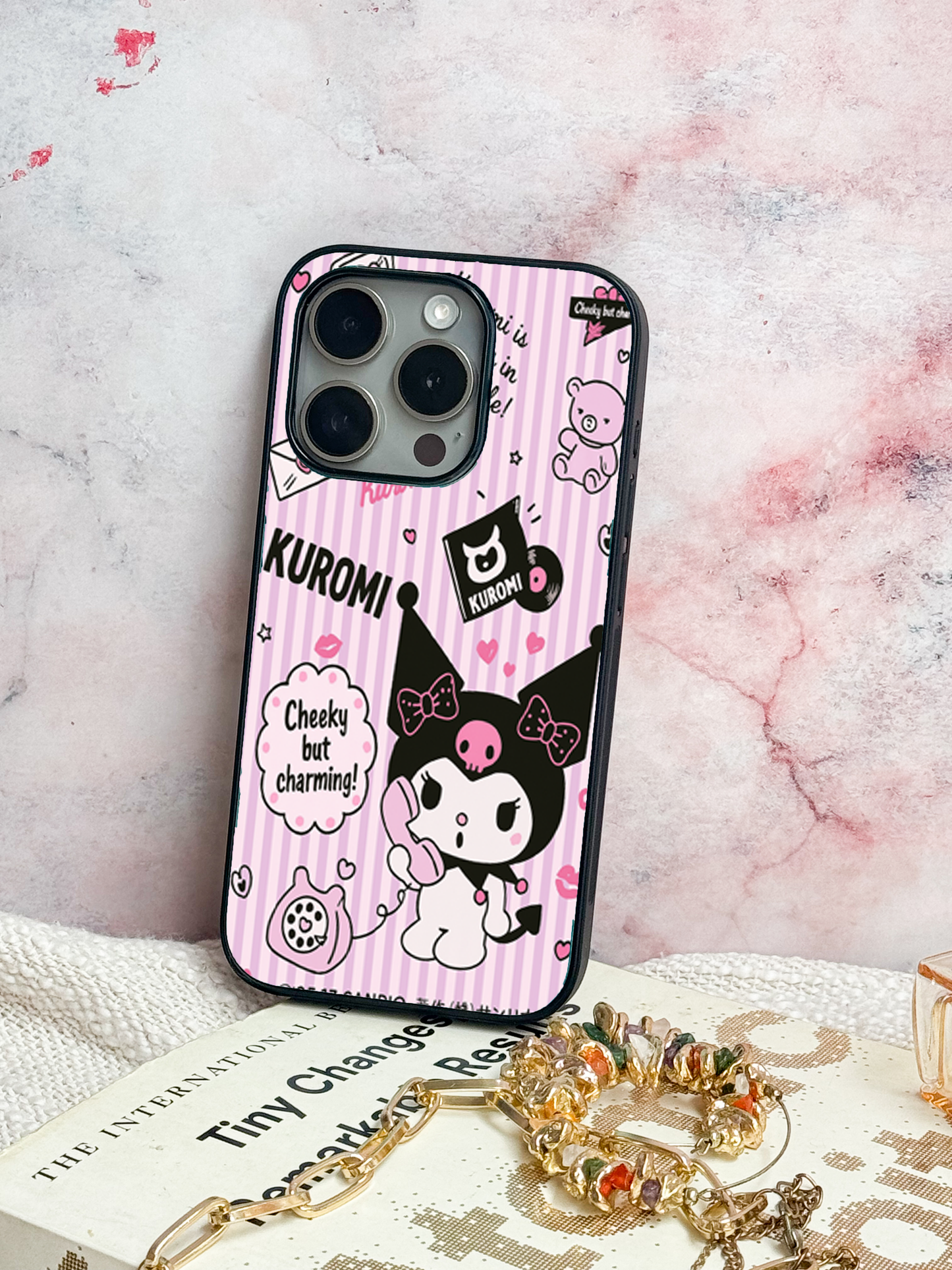 Kuromi Cat Premium Glass Back Cover For iPhone 11,12,13,14,15,16 Models