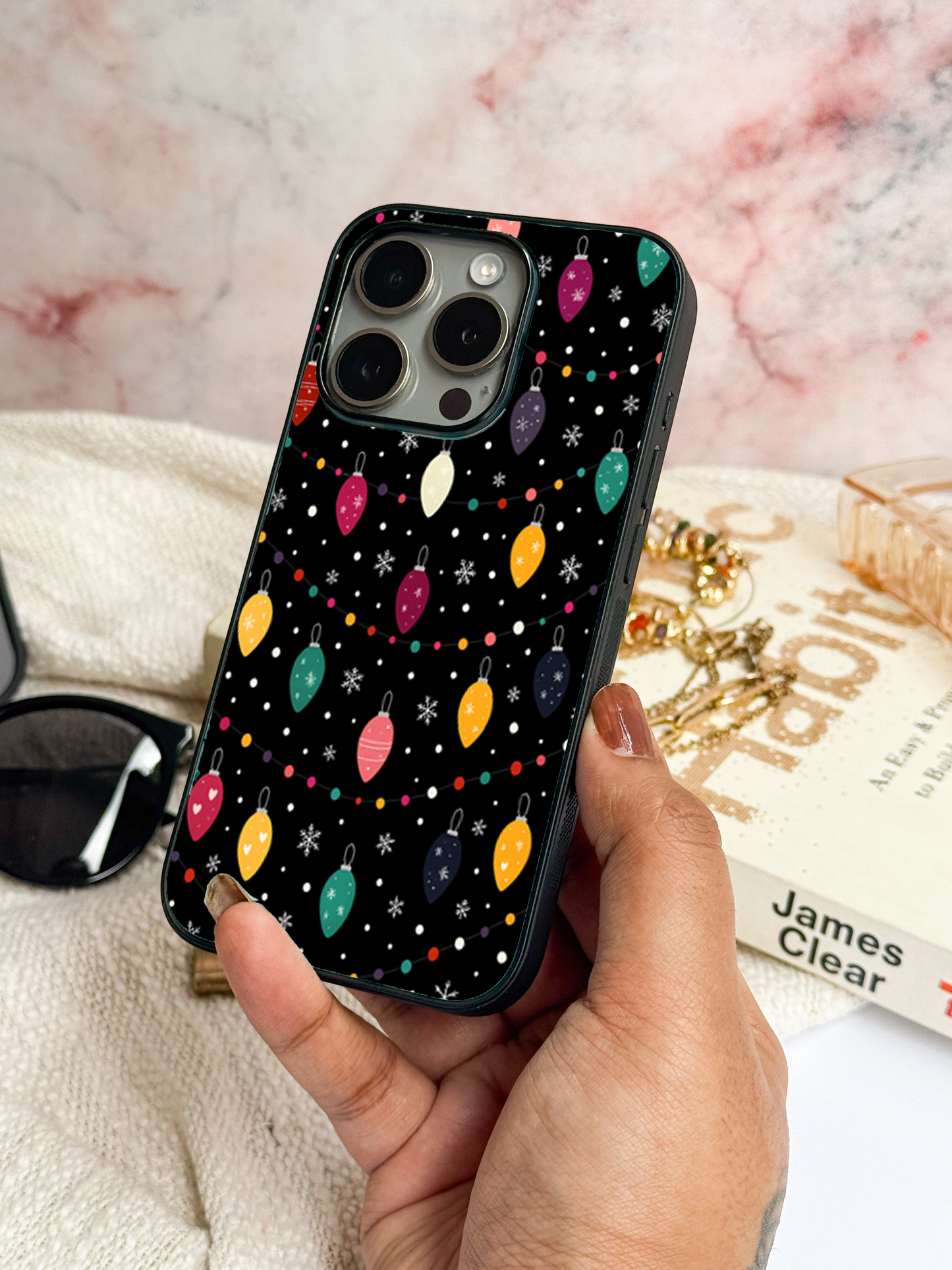 Cute Aesthetic Lights Premium Glass Back Cover For iPhone 11,12,13,14,15,16 Models