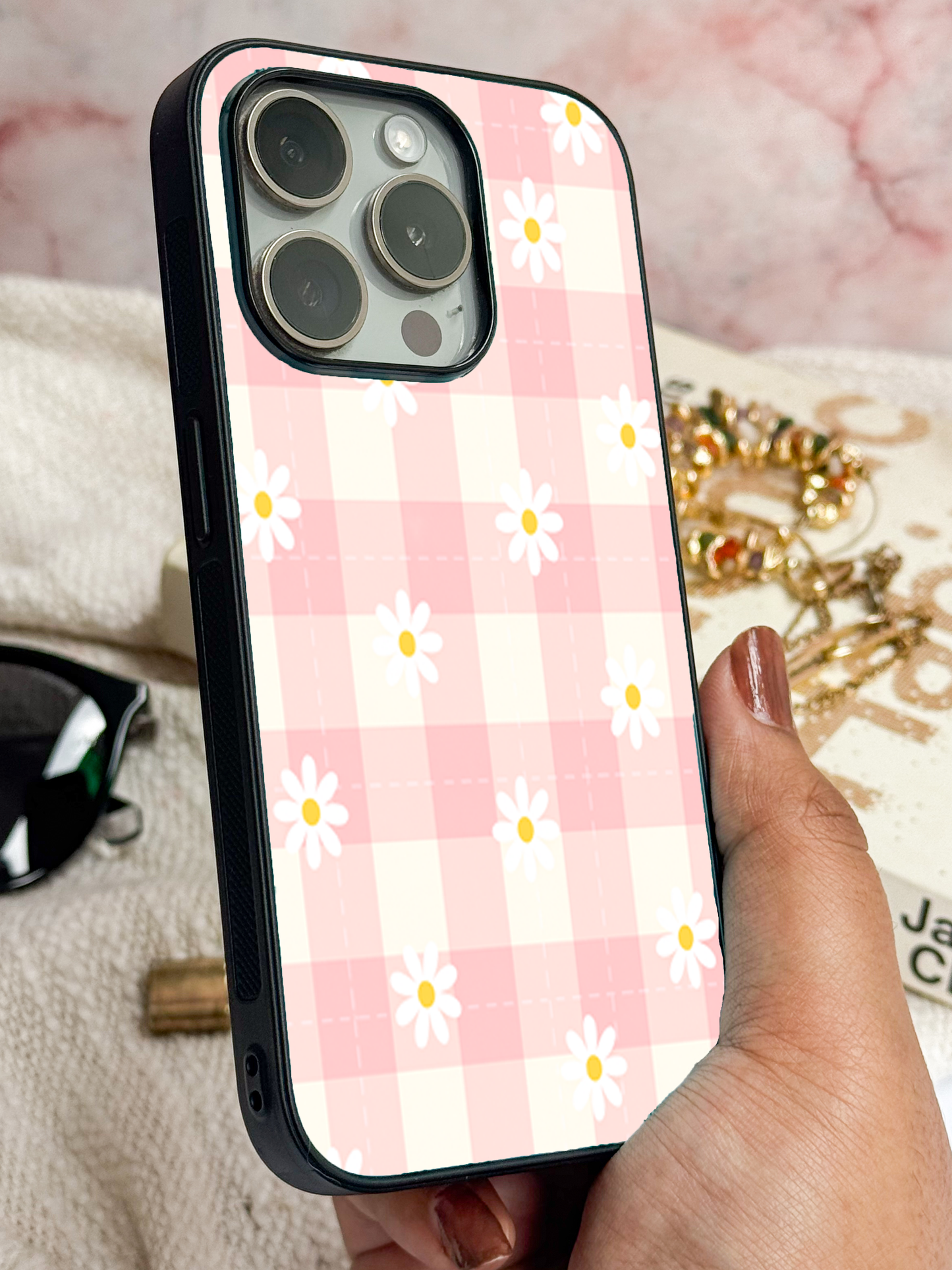 Daisy Bloom Premium Glass Back Cover For iPhone 11,12,13,14,15,16 Models