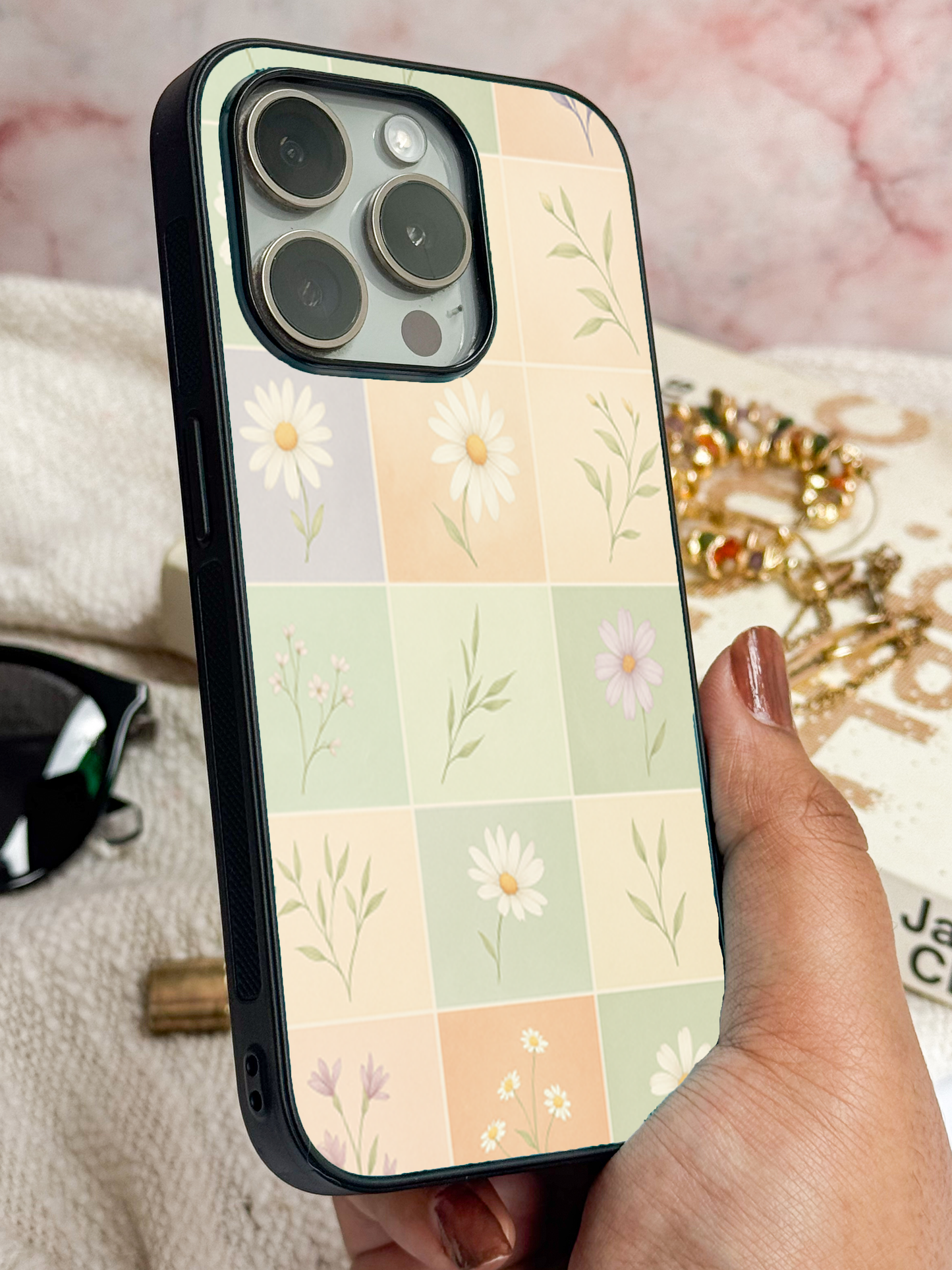 Sage Check Premium Glass Back Cover For iPhone 11,12,13,14,15,16 Models