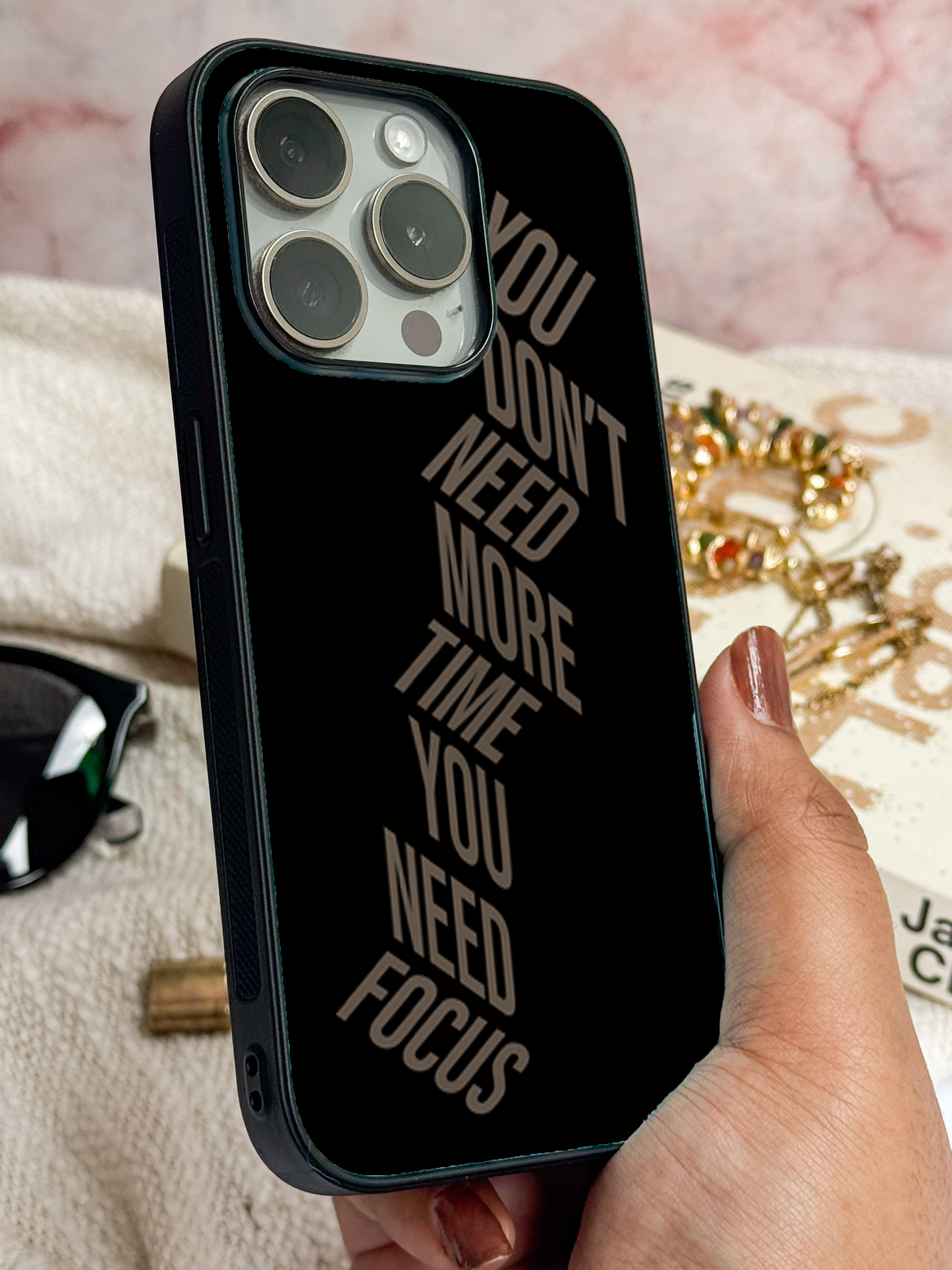Time vs Focus Premium Glass Back Cover For iPhone 11,12,13,14,15,16 Models