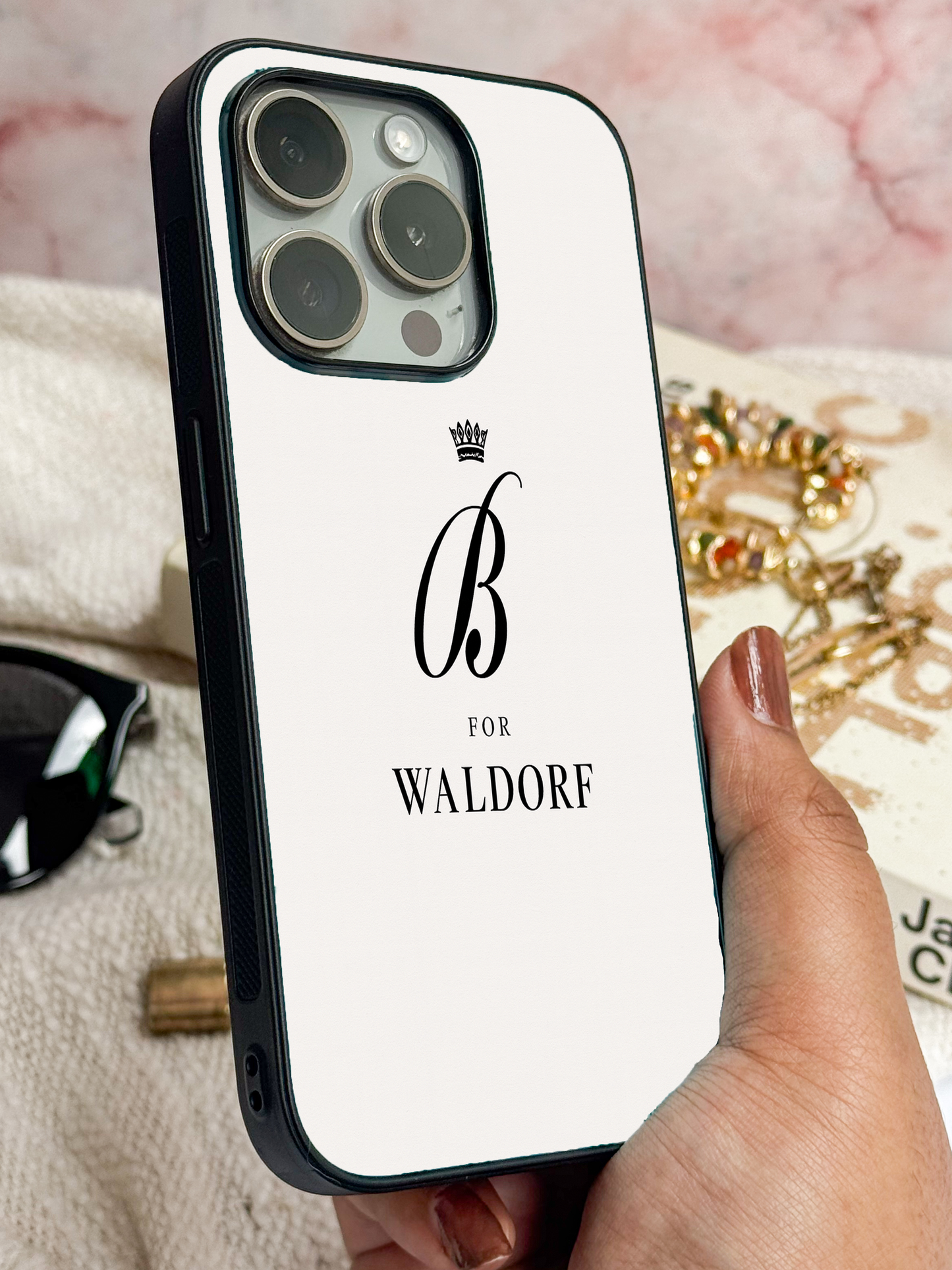 Crowned Initials Premium Glass Back Cover For iPhone 11,12,13,14,15,16 Models