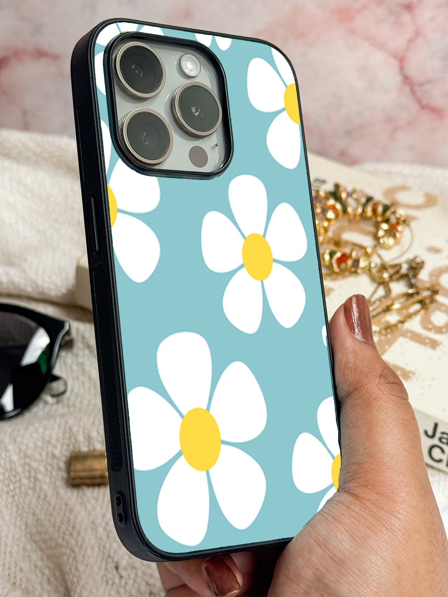 Daisy in Sea Premium Glass Back Cover For iPhone 11,12,13,14,15,16 Models