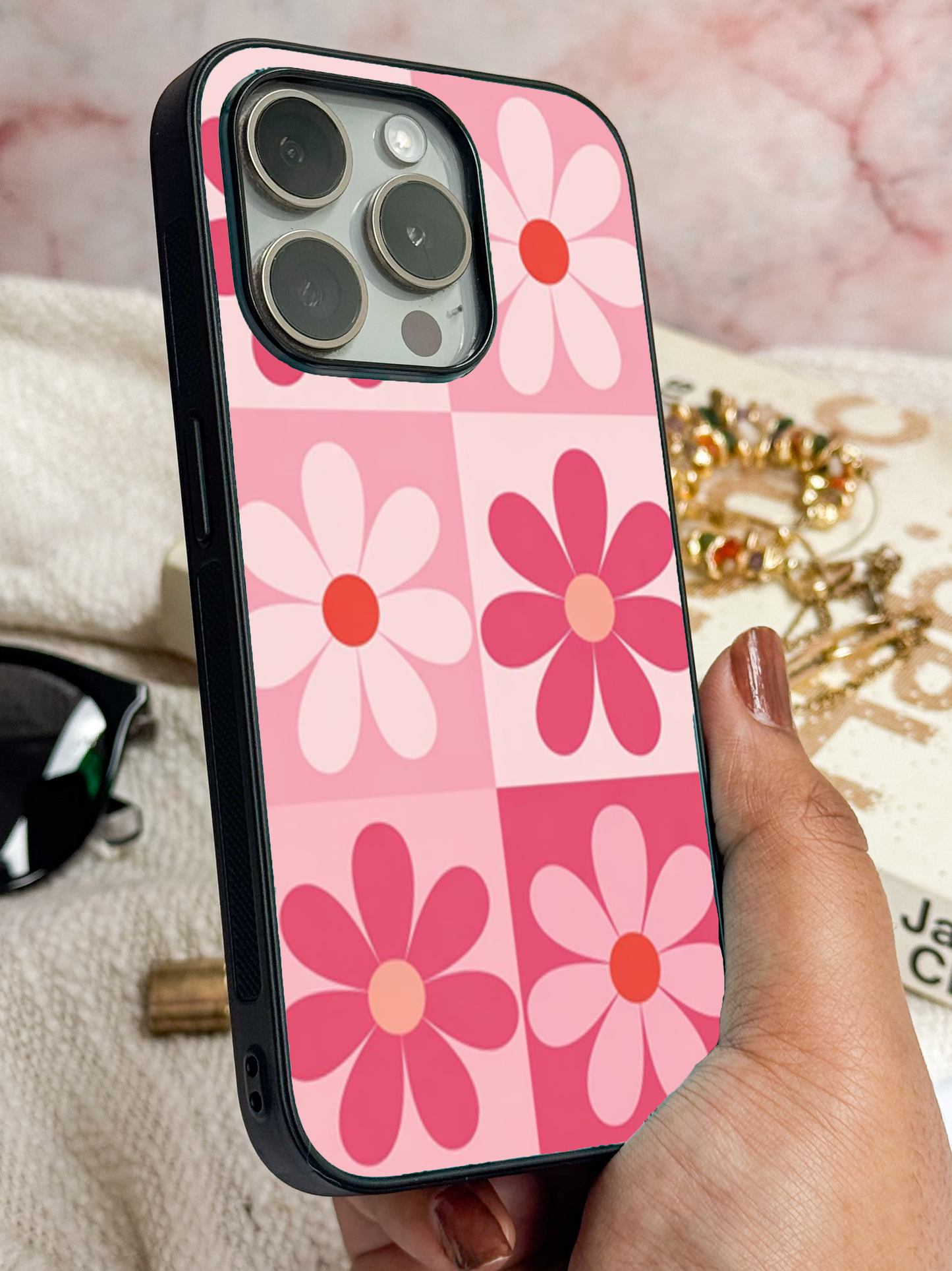 Floral Funk Premium Glass Back Cover For iPhone 11,12,13,14,15,16,17 Models