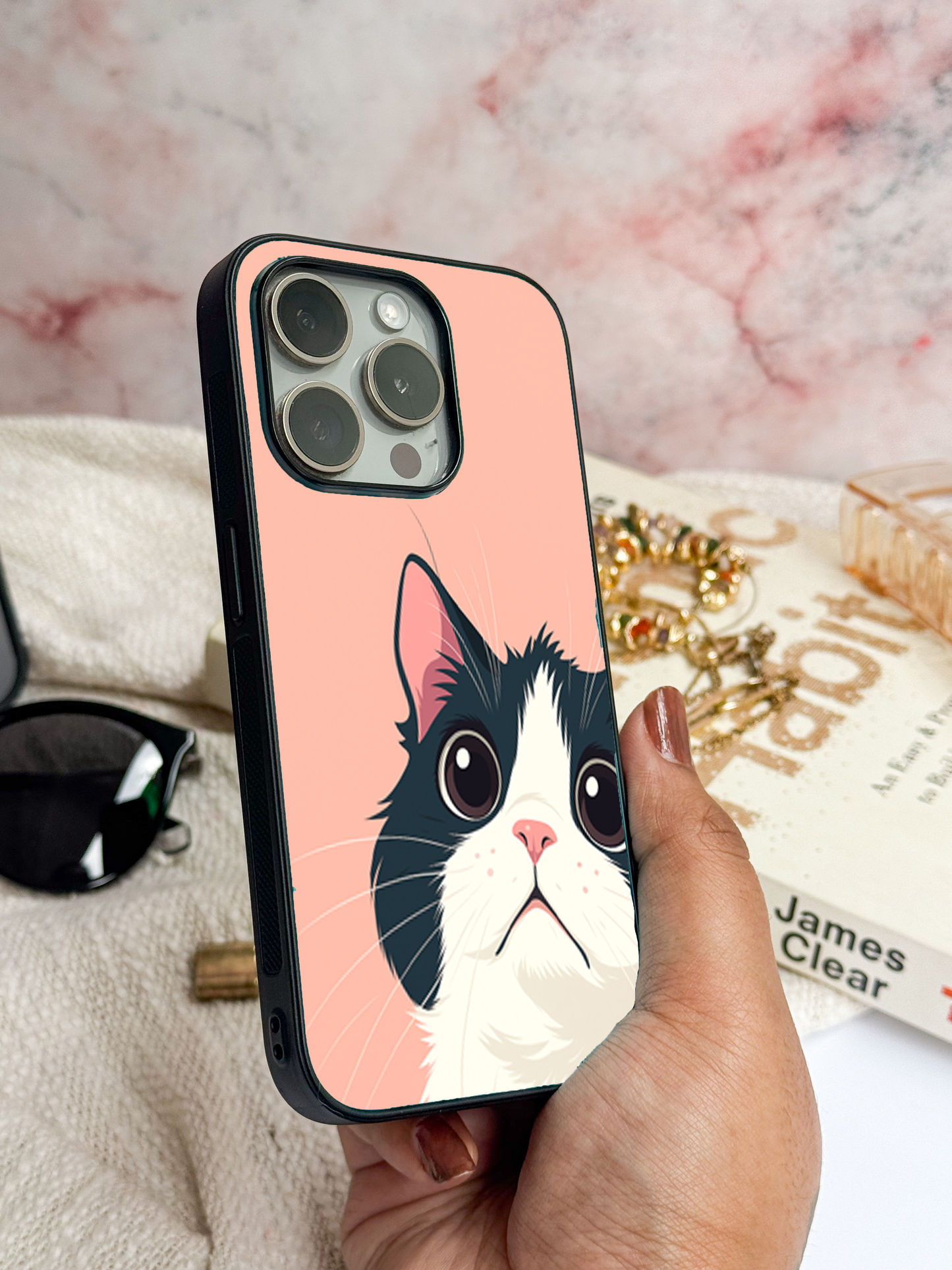 Dreamy Cat  Premium Glass Back Cover For iPhone 11,12,13,14,15,16 Models