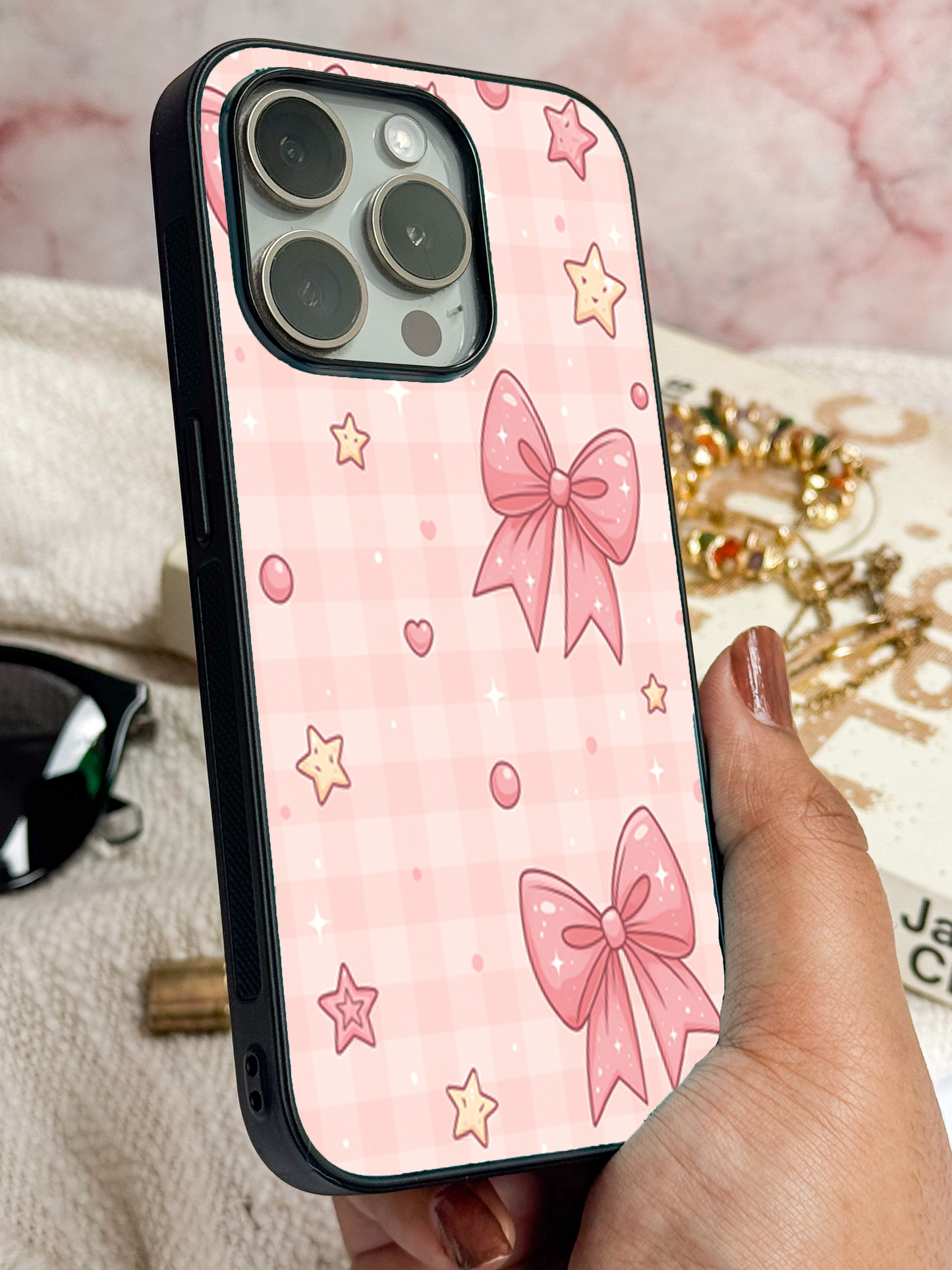 Pastel Charm remium Glass Back Cover For iPhone 11,12,13,14,15,16 Models