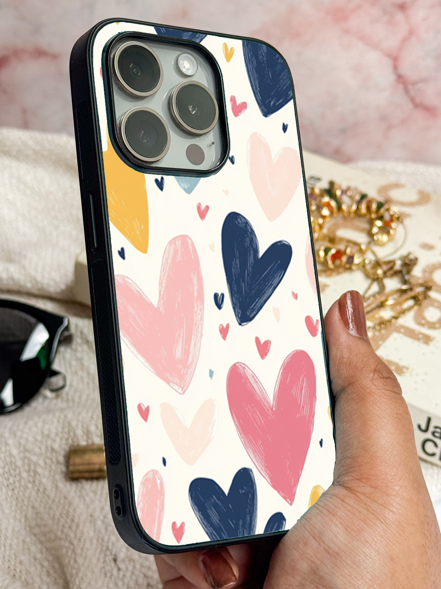 Painted Love Premium Glass Back Cover For iPhone 11,12,13,14,15,16 Models
