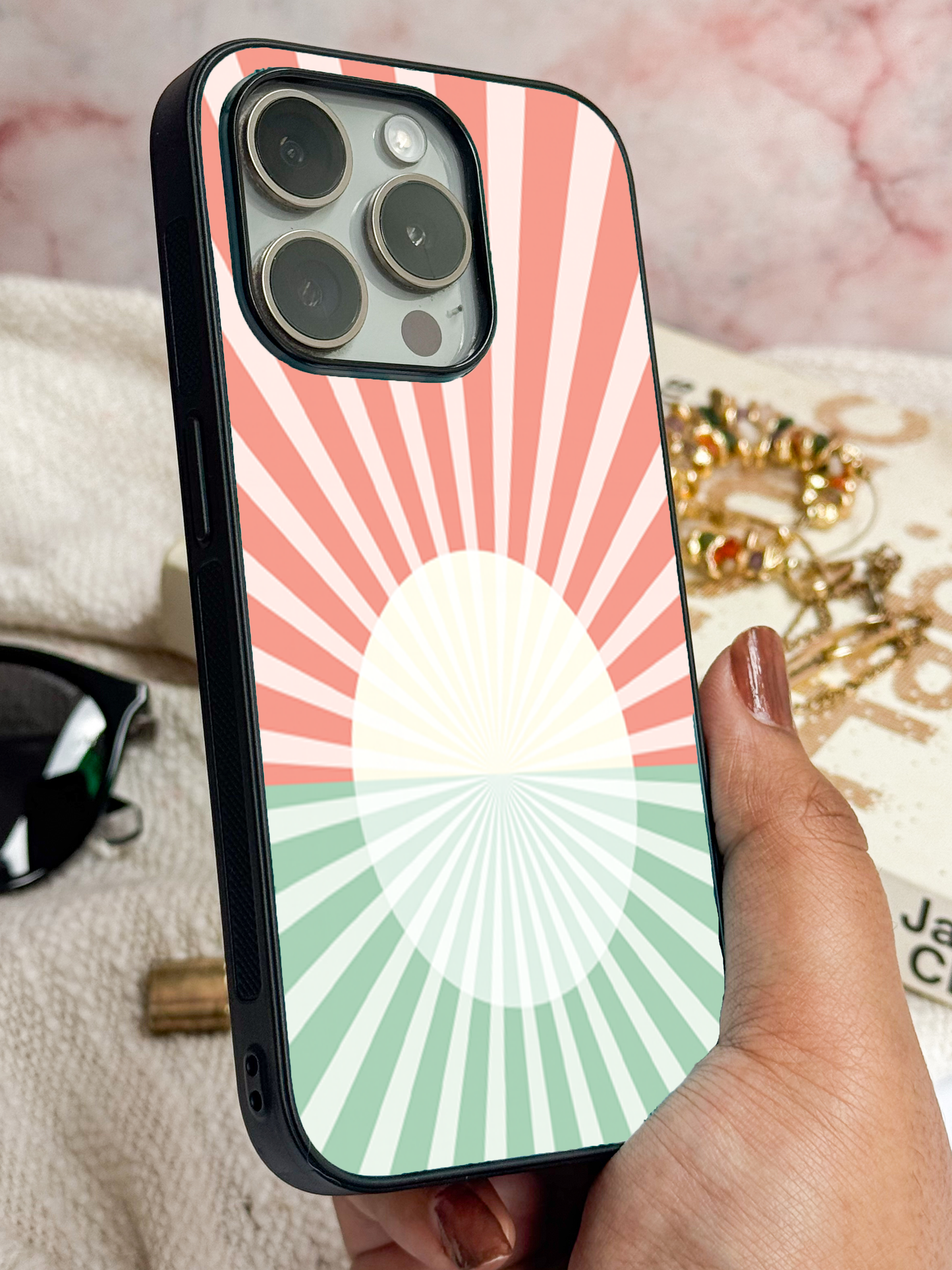 Sunburst Glow Premium Glass Back Cover For iPhone 11,12,13,14,15,16 Models