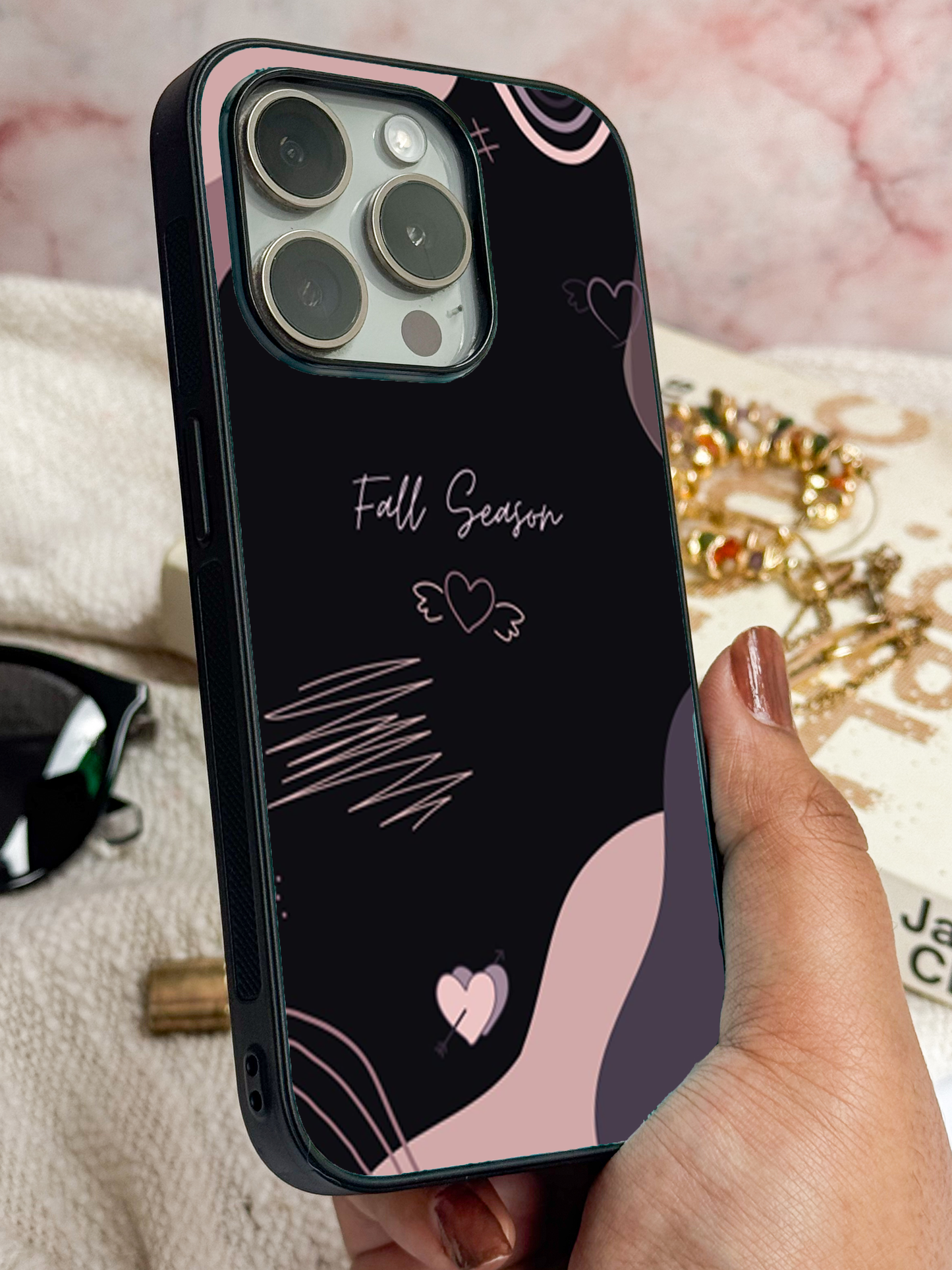 Autumn Hearts Premium Glass Back Cover For iPhone 11,12,13,14,15,16 Models