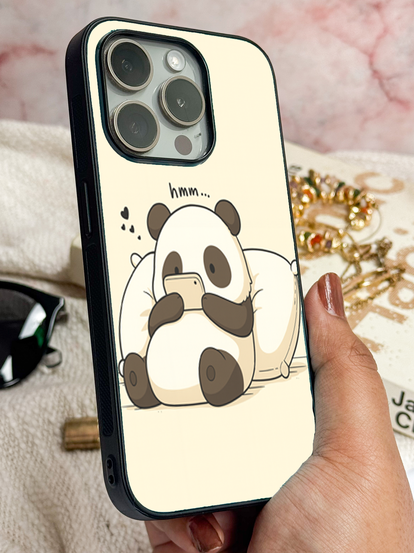 Hmm Panda Premium Glass Back Cover For iPhone 11,12,13,14,15,16 Models