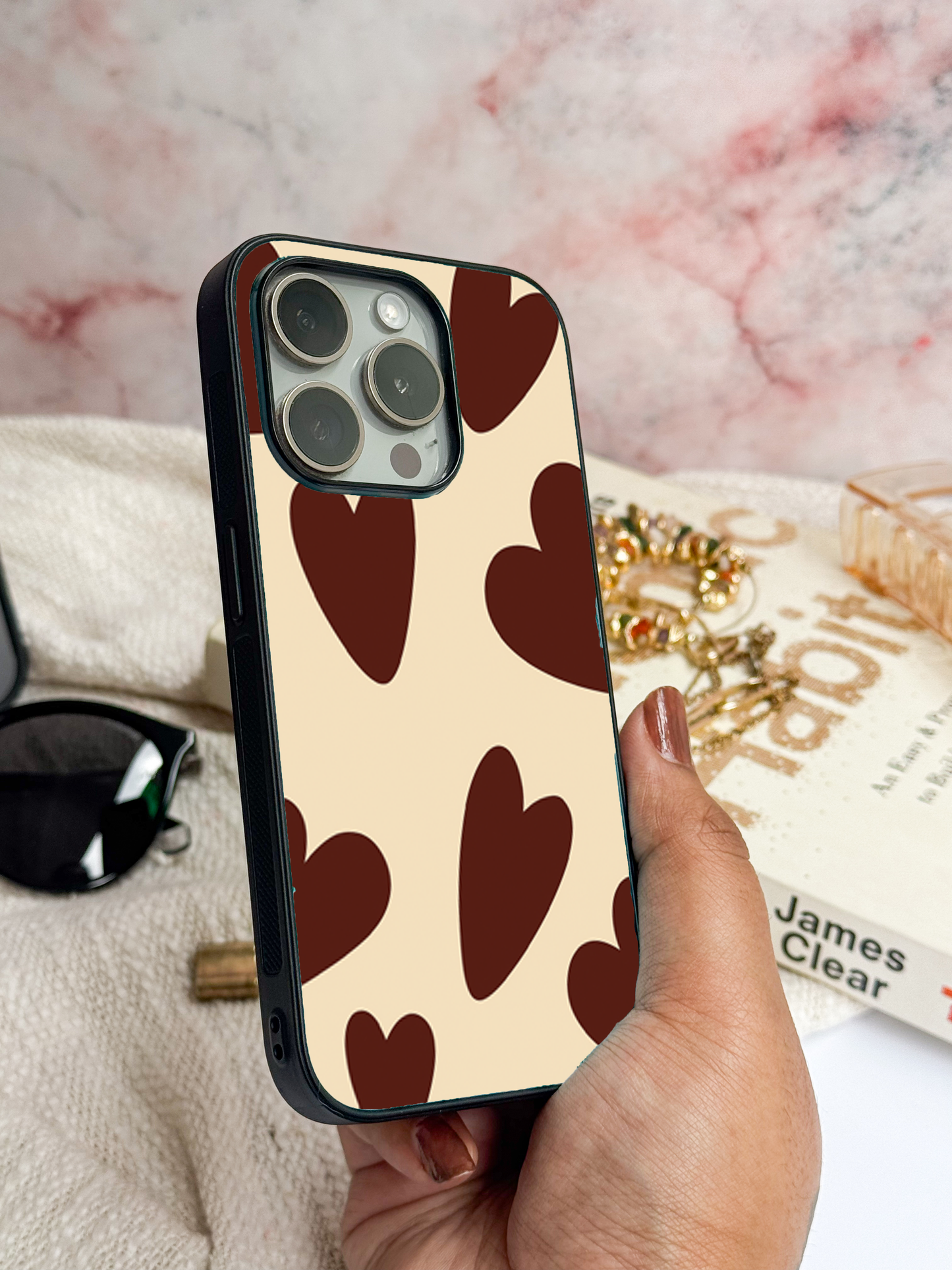 Chocolate Hearts Premium Glass Back Cover For iPhone 11,12,13,14,15,16 Models