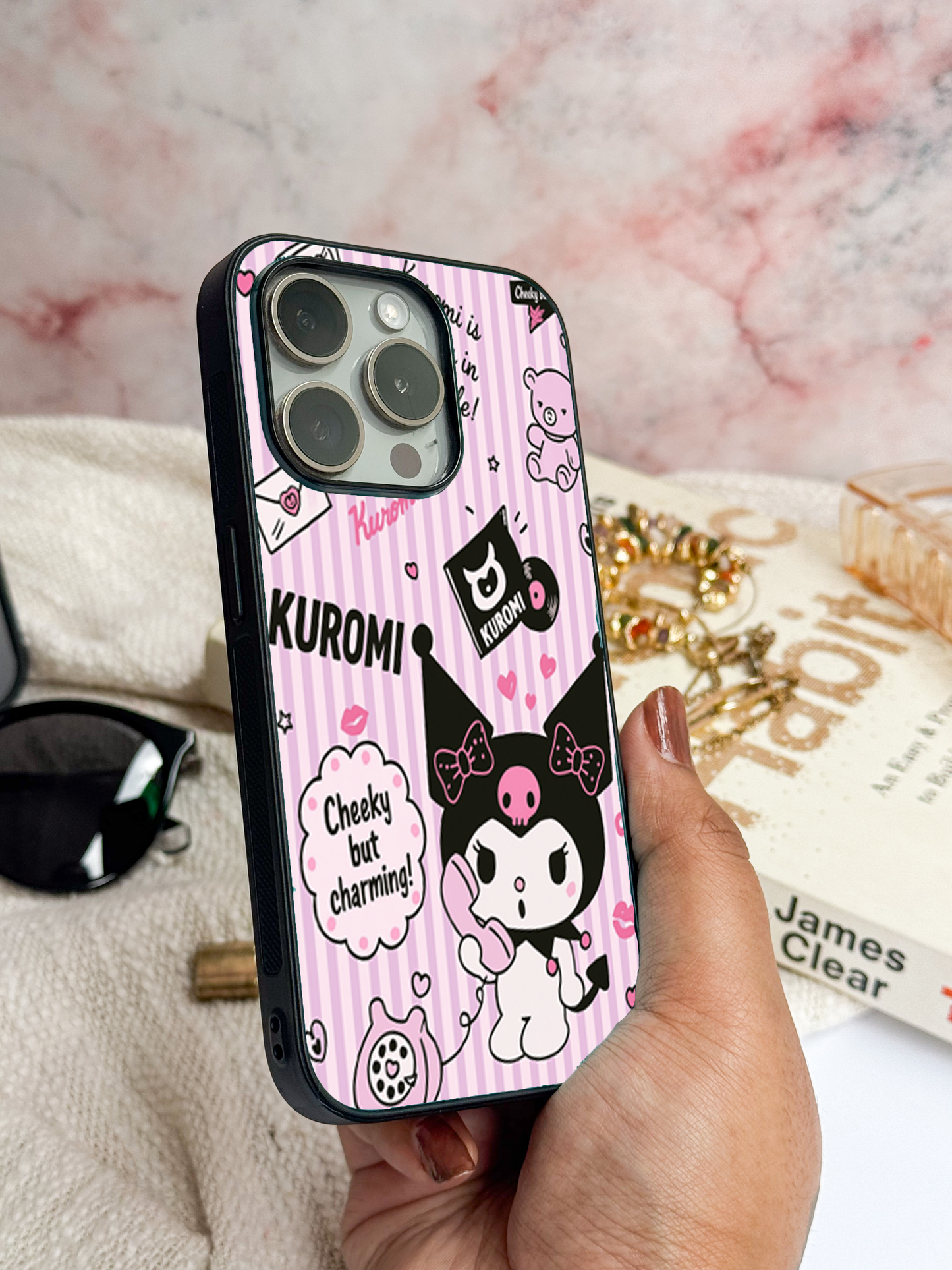 Kuromi Cat Premium Glass Back Cover For iPhone 11,12,13,14,15,16 Models