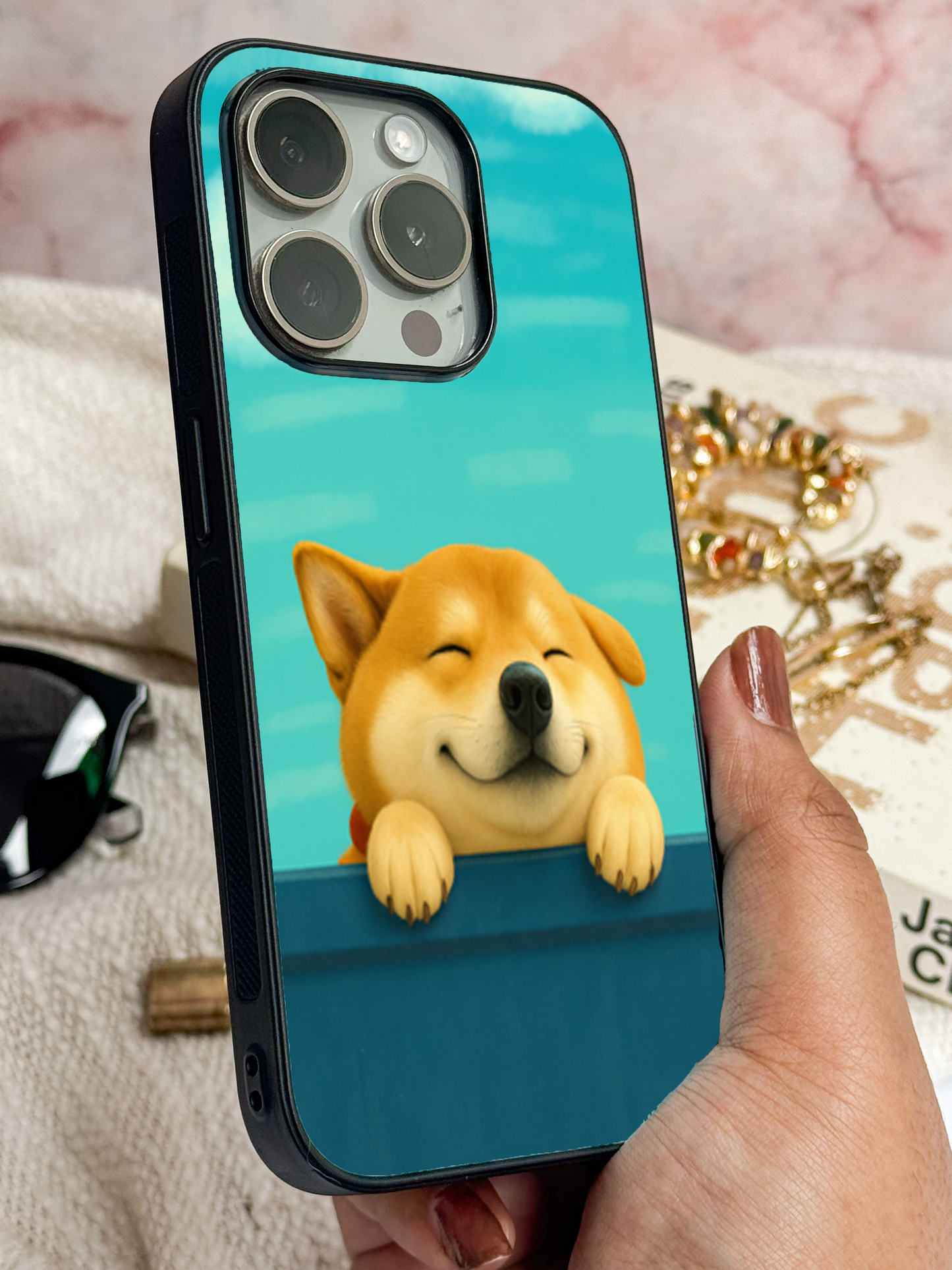 Smiley Shibe Cas Premium Glass Back Cover For iPhone 11,12,13,14,15,16 Models