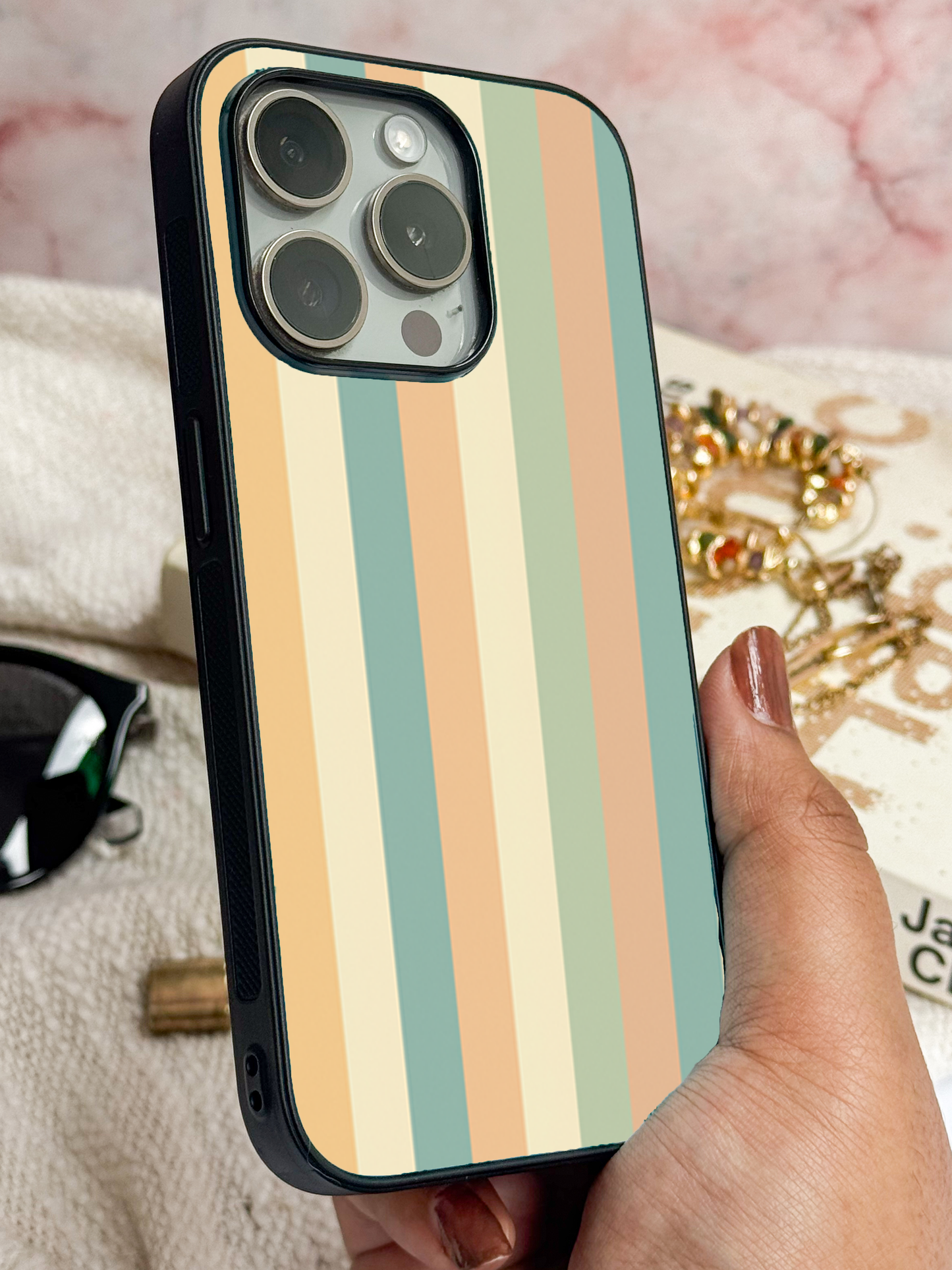 Abstract Stripes Premium Glass Back Cover For iPhone 11,12,13,14,15,16 Models