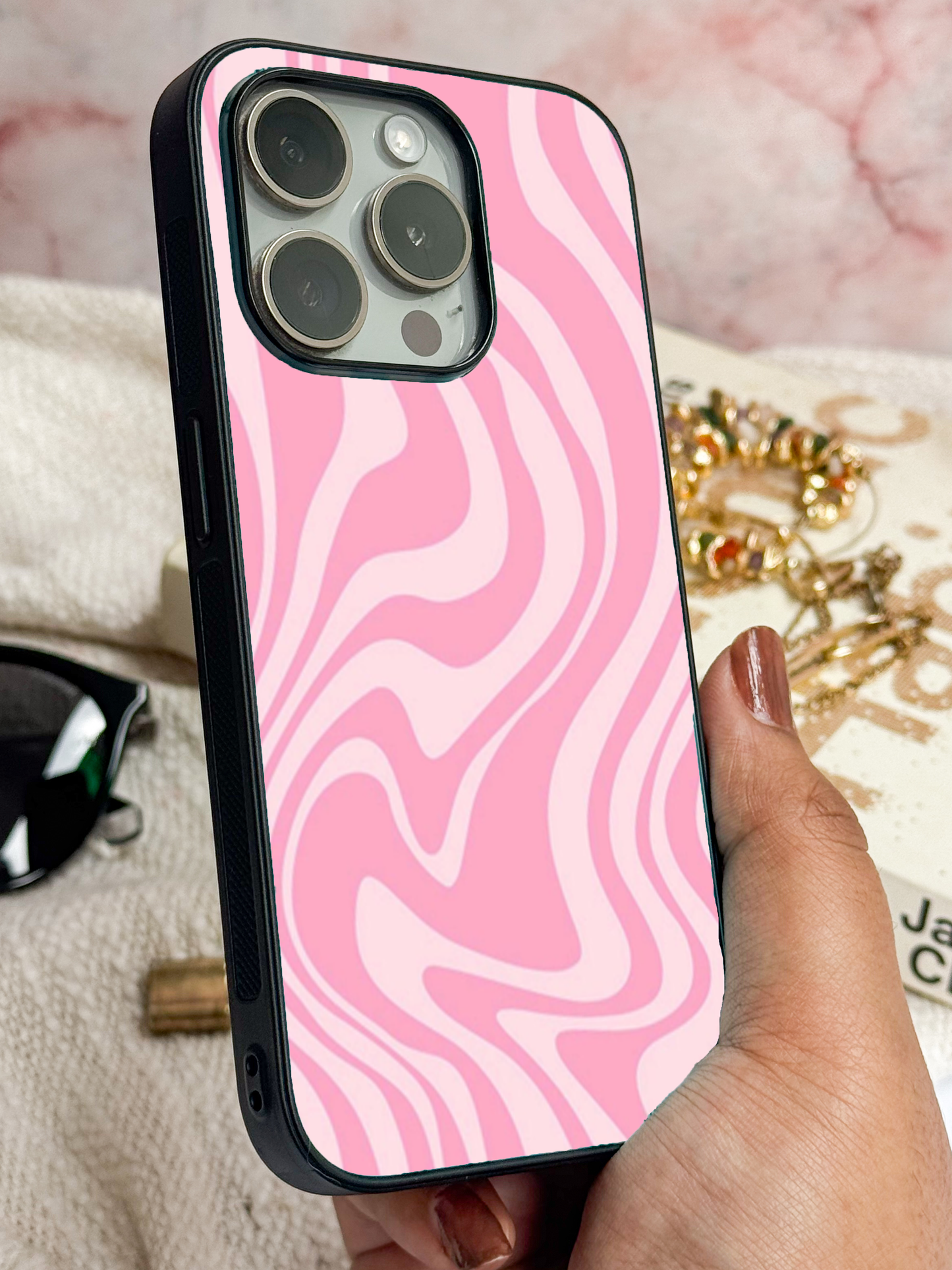 Barbie Swirl Premium Glass Back Cover For iPhone 11,12,13,14,15,16 Models