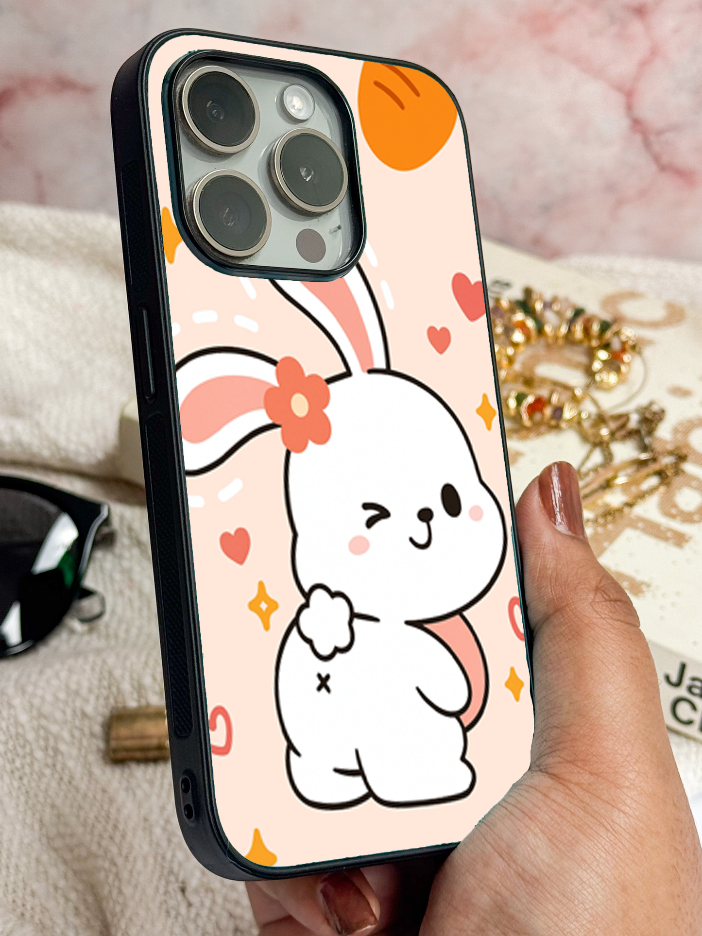 Bunny Pooh Premium Glass Back Cover For iPhone 11,12,13,14,15,16 Models
