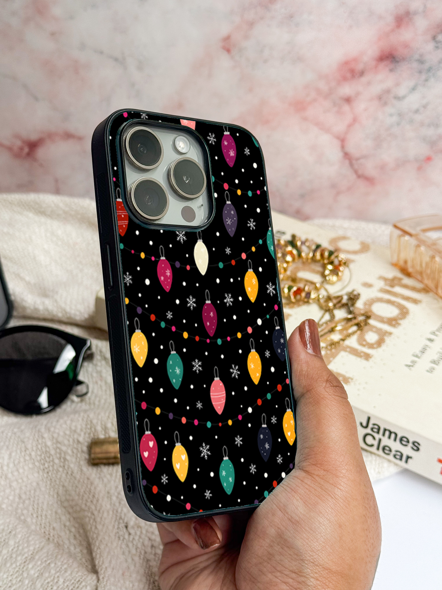 Cute Aesthetic Lights Premium Glass Back Cover For iPhone 11,12,13,14,15,16 Models