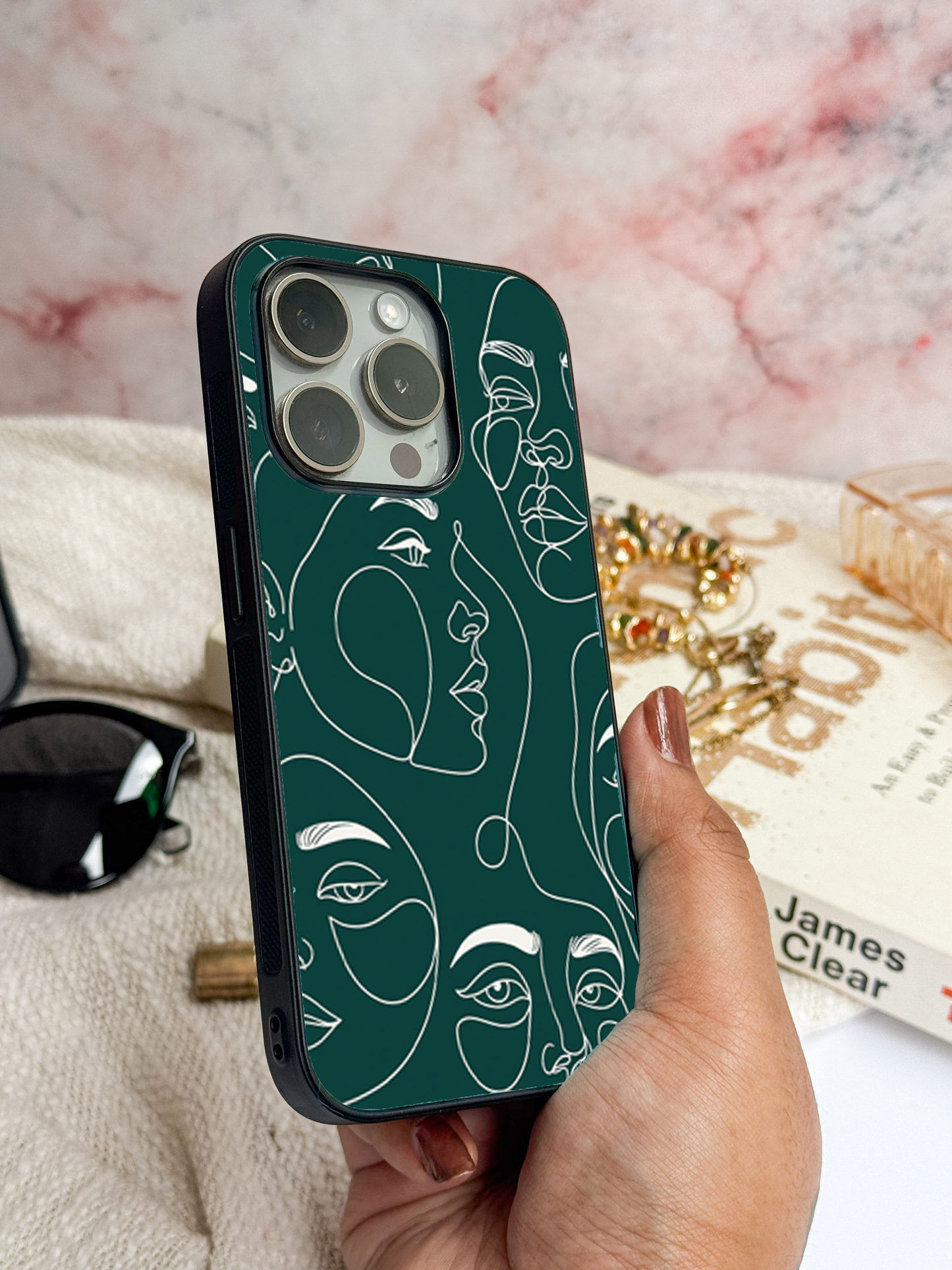 Line Art Lady Premium Glass Back Cover For iPhone 11,12,13,14,15,16 Models