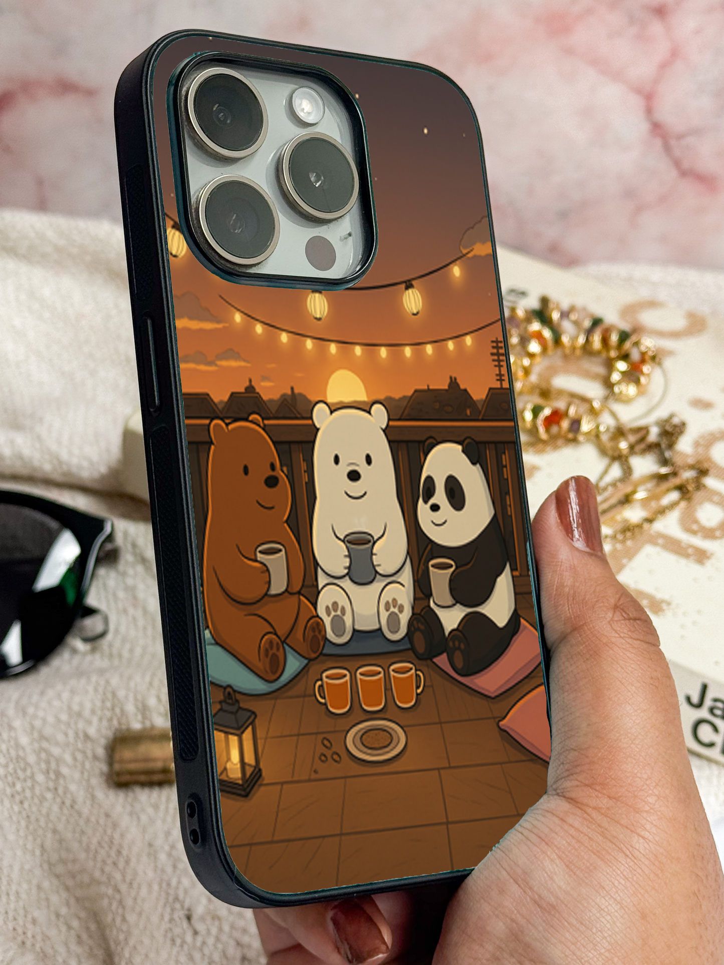 Tea Time Trio Premium Glass Back Cover For iPhone 11,12,13,14,15,16 Models