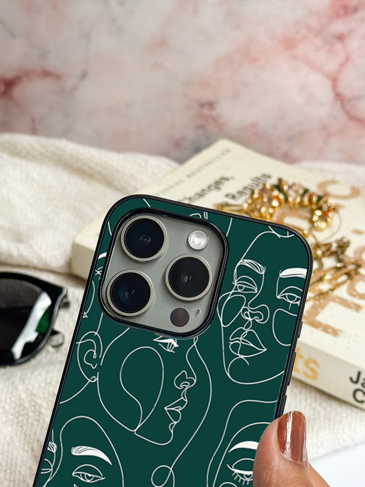 Line Art Lady Premium Glass Back Cover For iPhone 11,12,13,14,15,16 Models